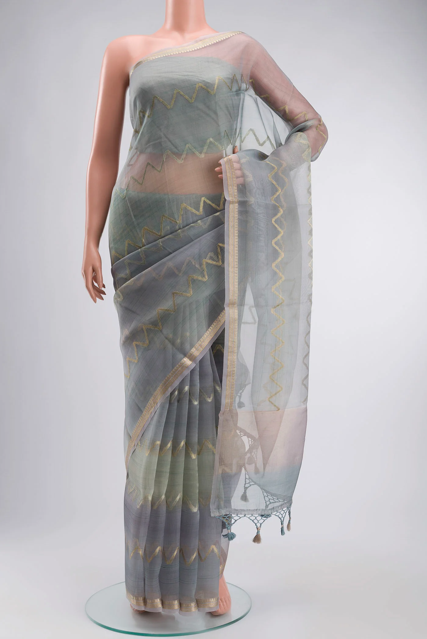 Grey Organza Silk Saree