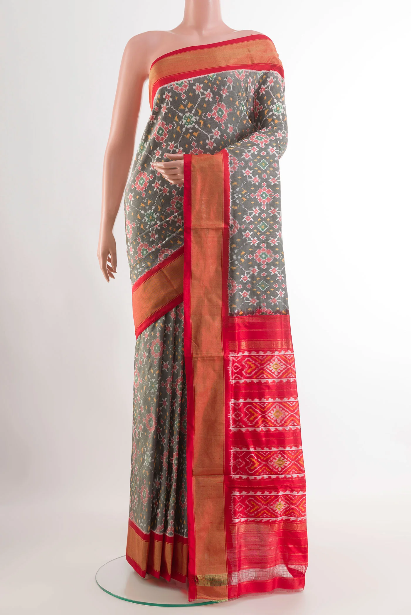 Grey Pochampally Silk Saree