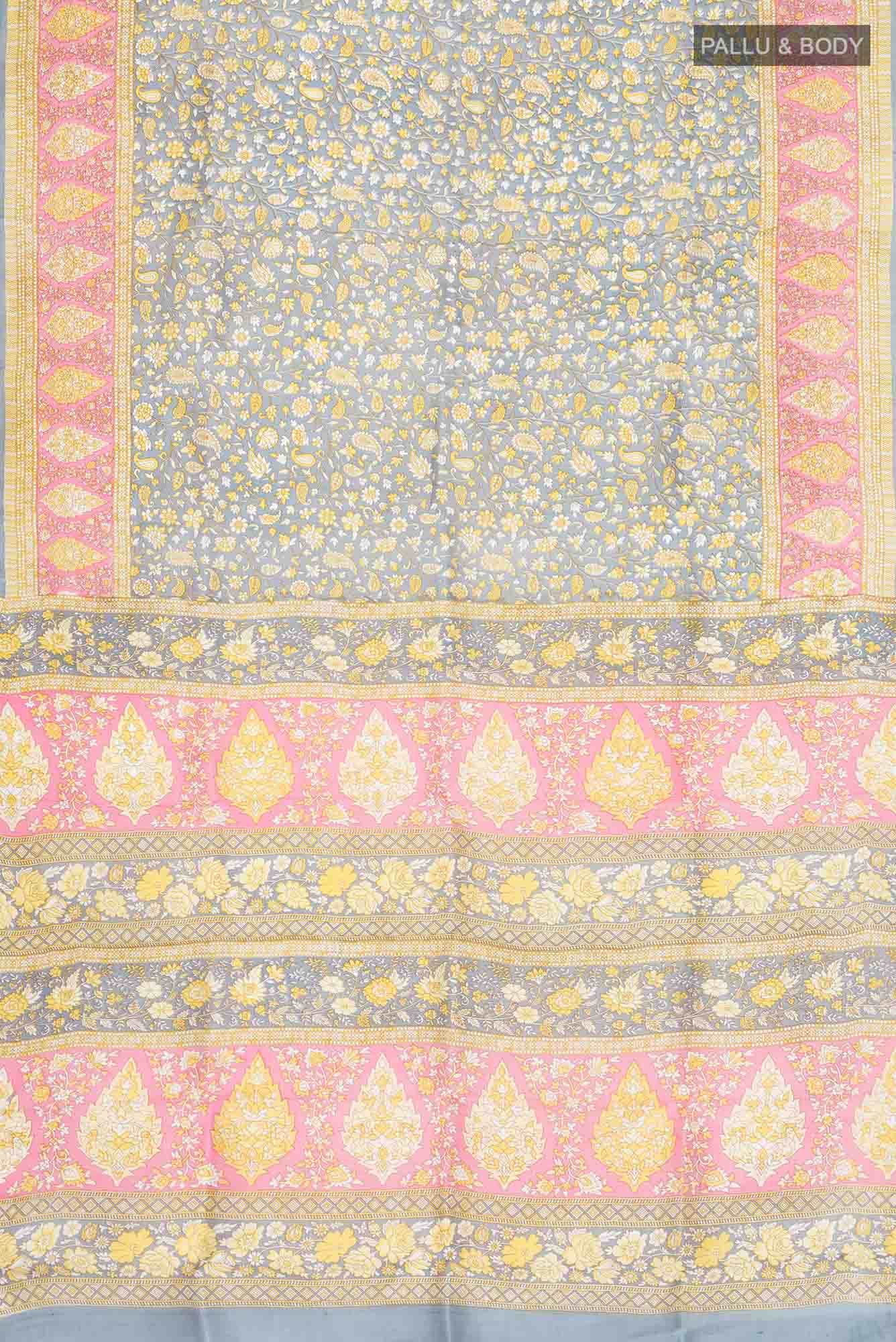 Grey Printed Silk Saree - Image 2