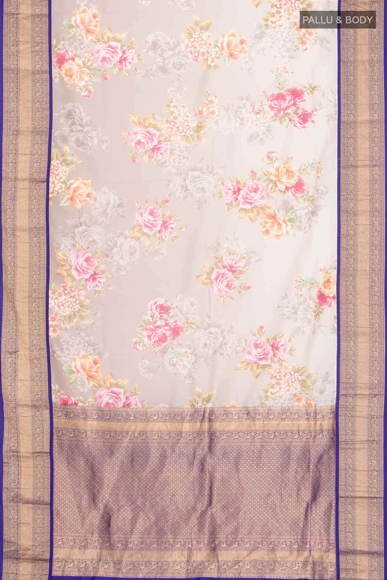 Grey Printed Silk Saree - Image 4
