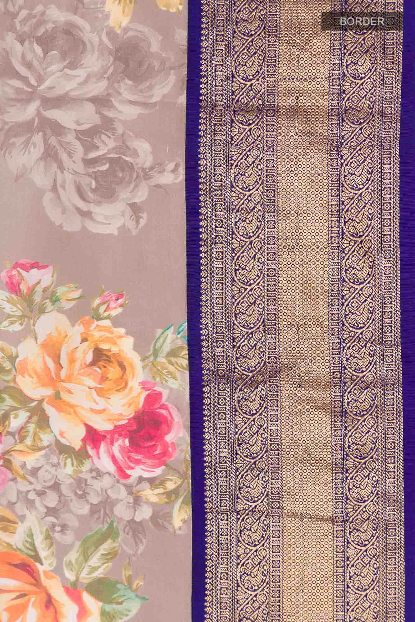Grey Printed Silk Saree - Image 5