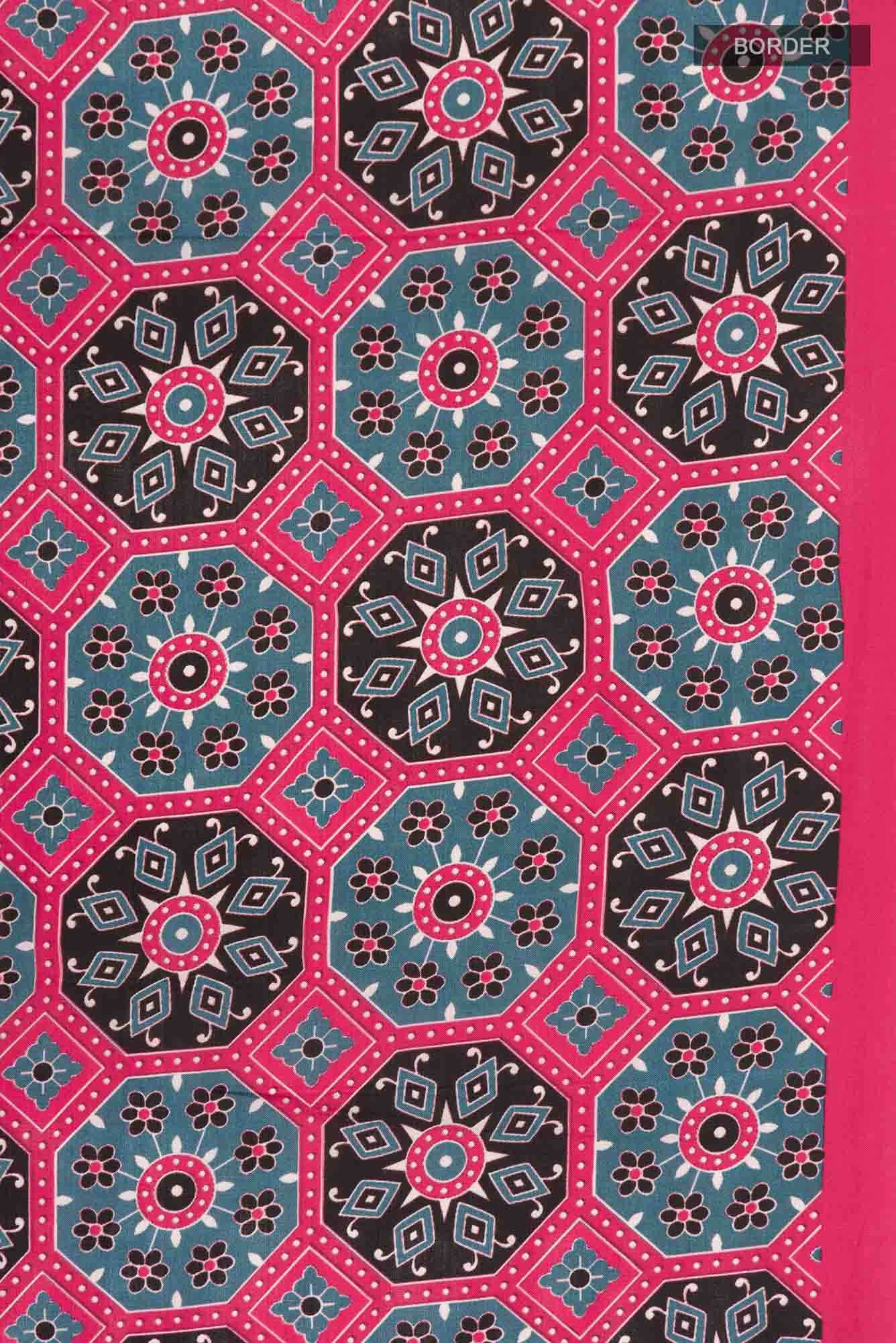 Grey Printed Silk Saree - Image 4