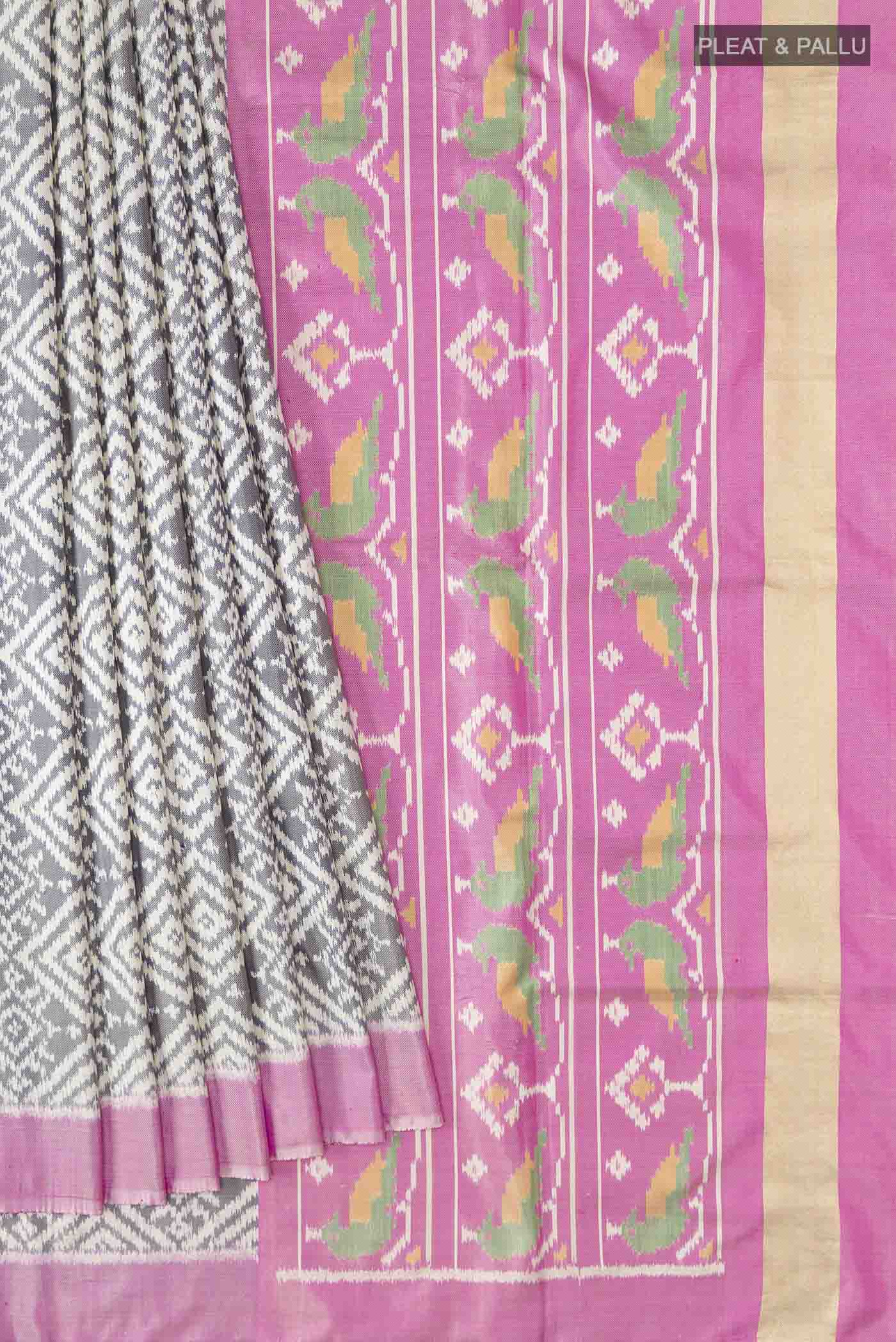 Grey Rajkot Patola Silk Saree - Image 4