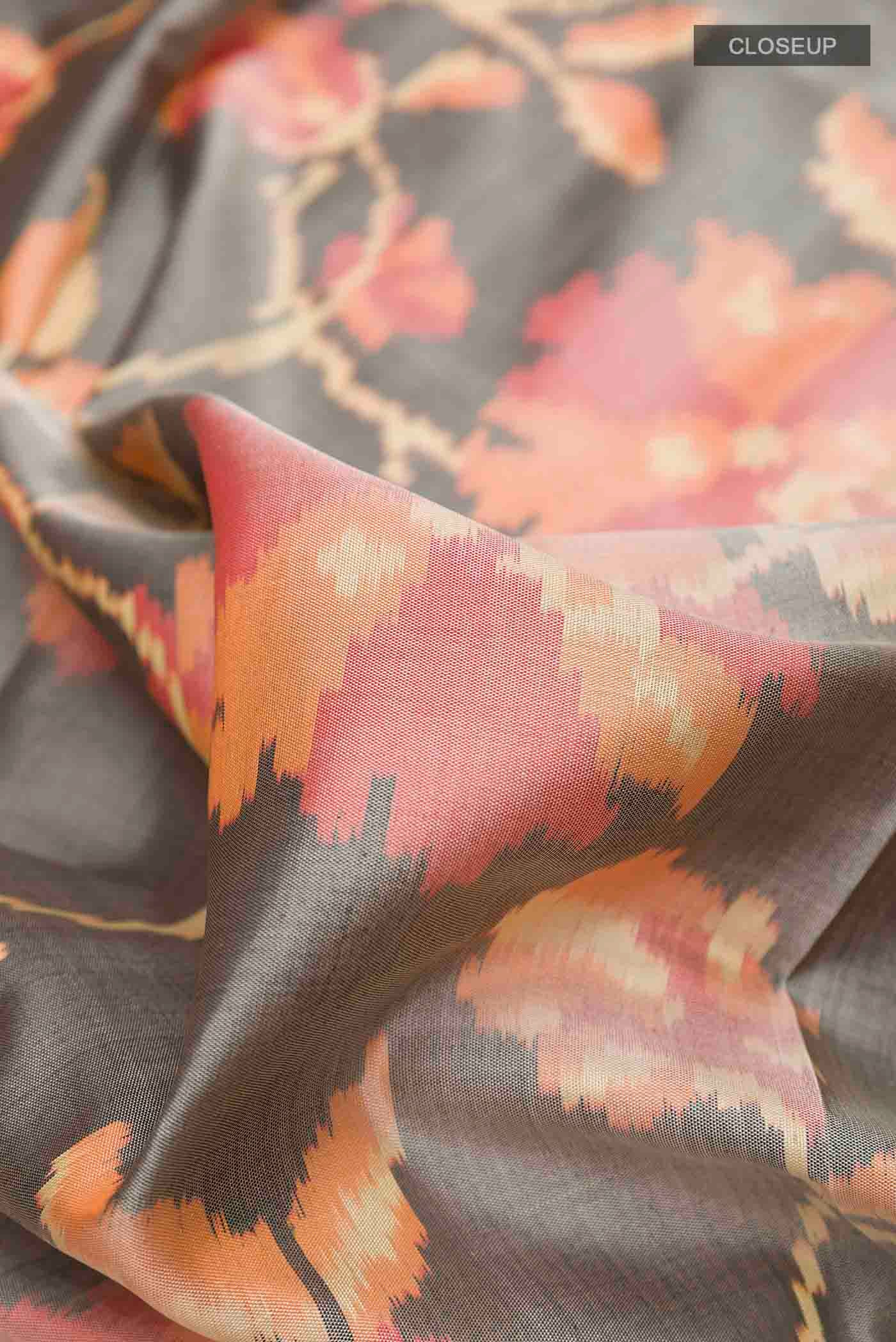 Grey Rajkot Patola Silk Saree - Image 2