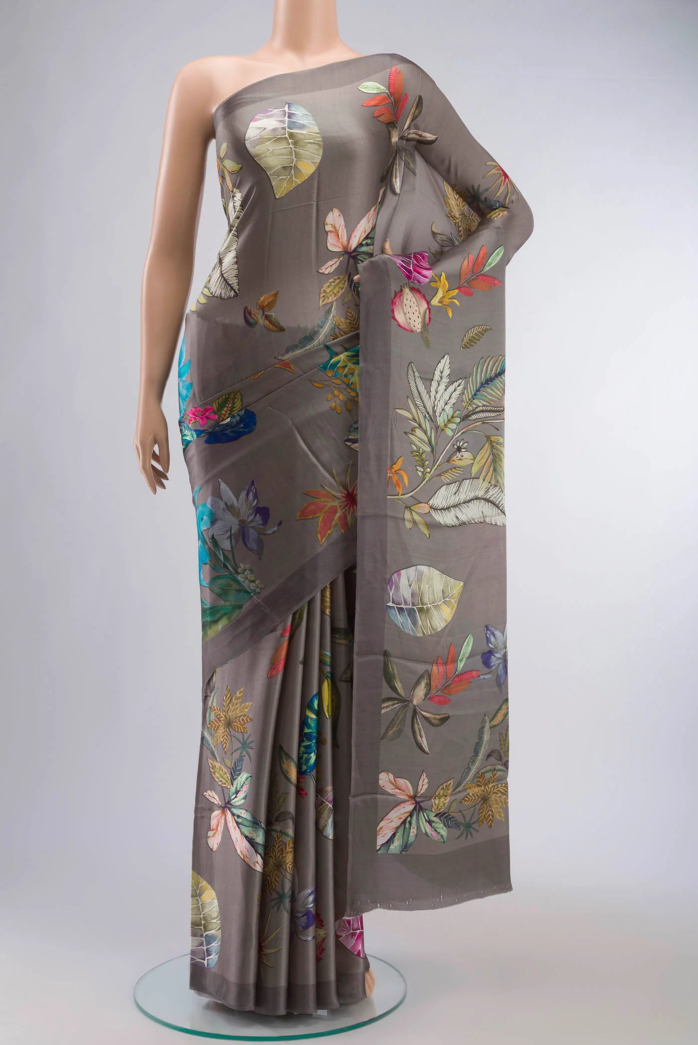 Grey Satin Silk Saree