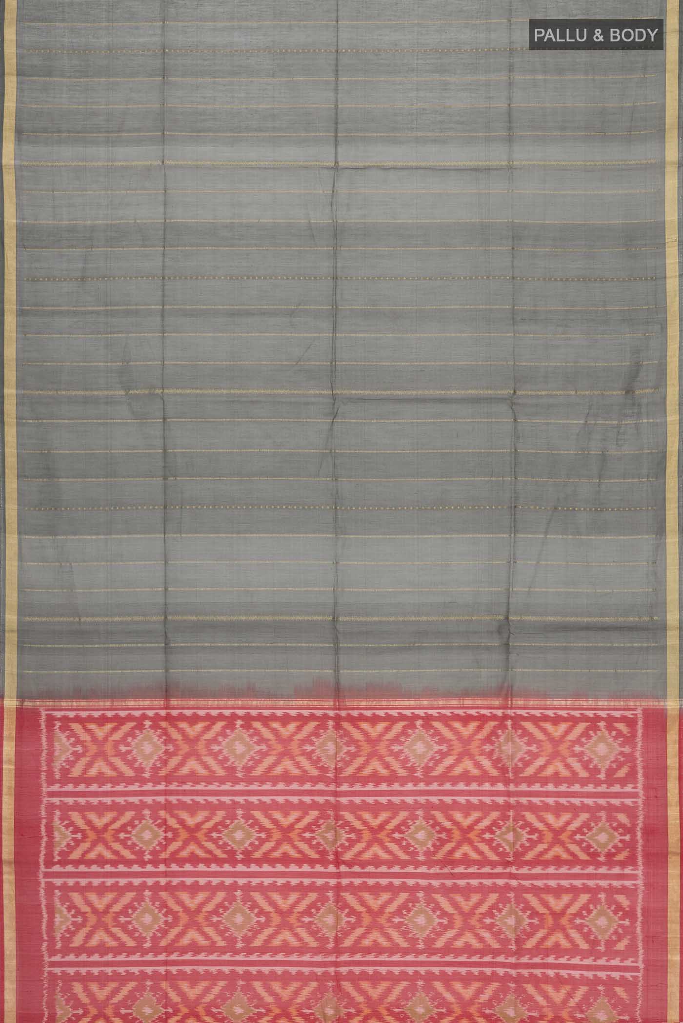 Grey Silk Cotton Saree - Image 3