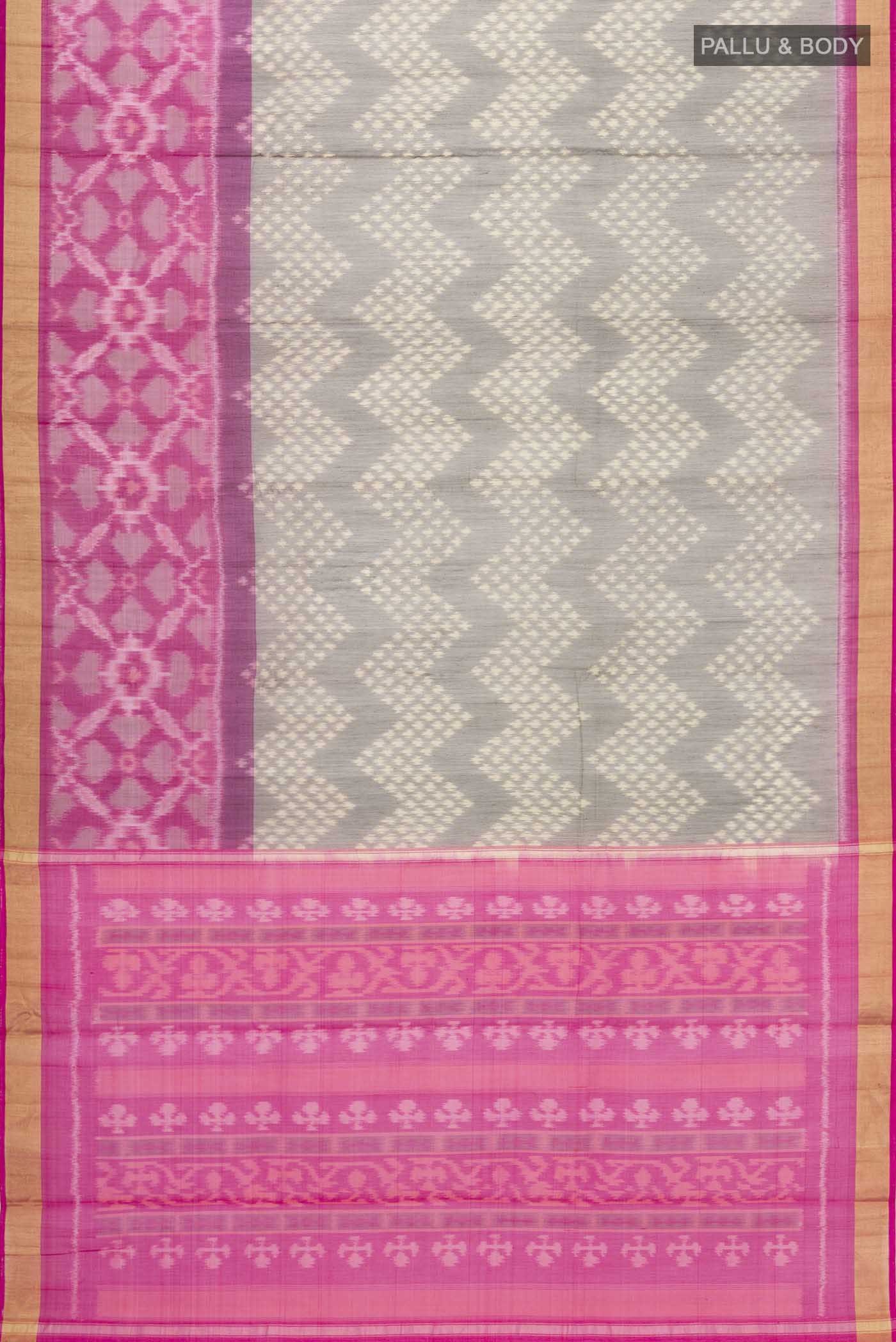 Grey Silk Cotton Saree - Image 3