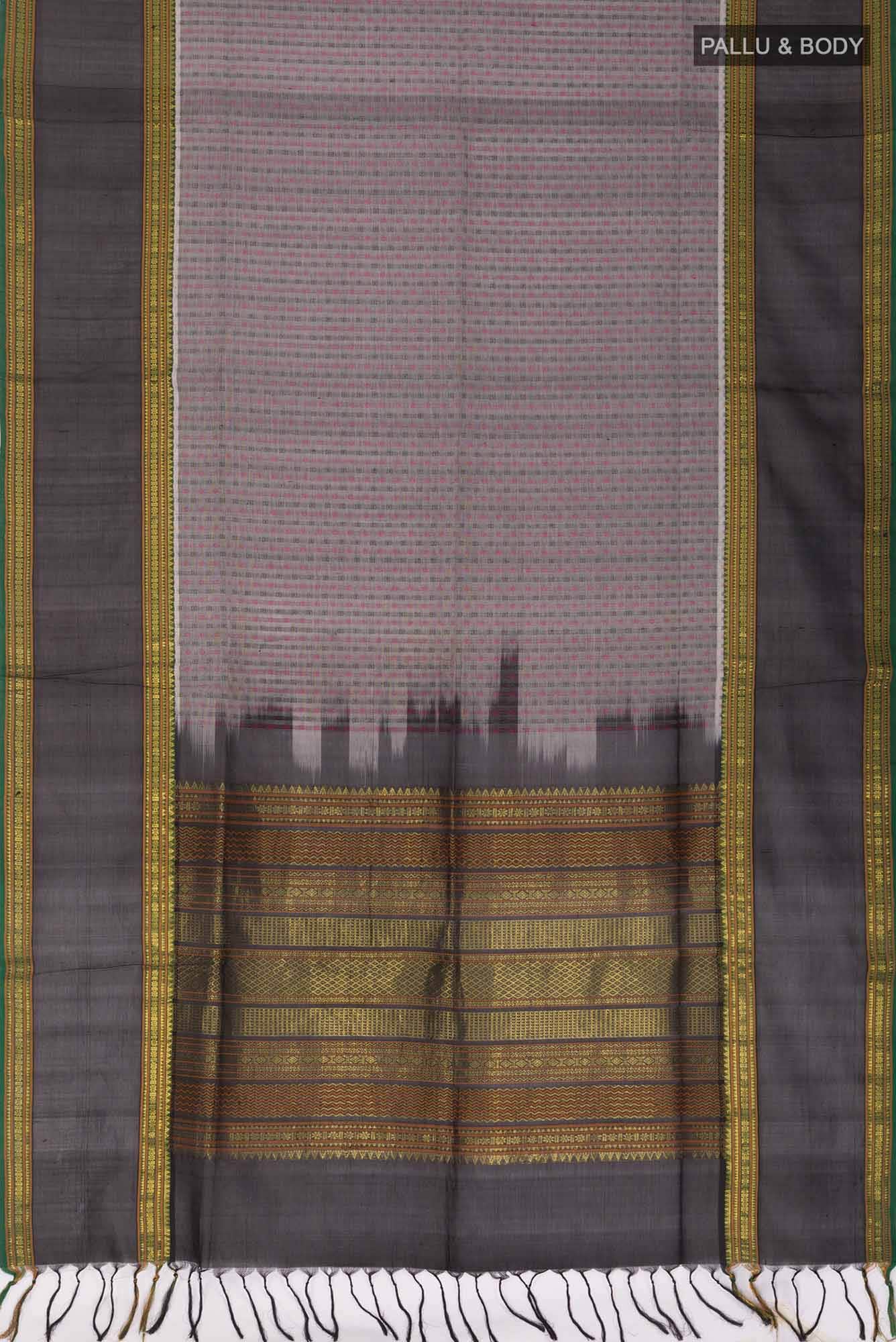 Grey Silk Cotton Saree - Image 3