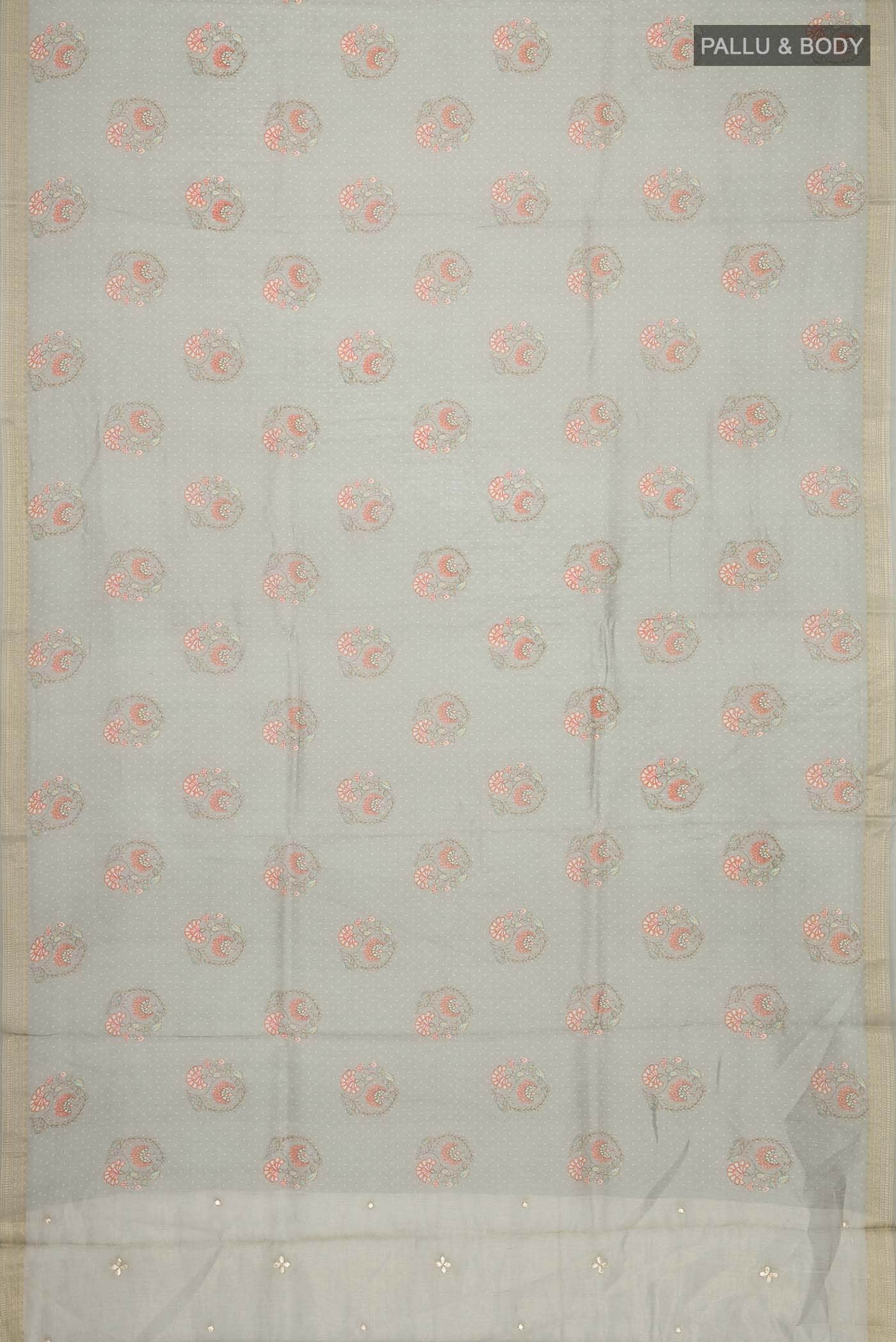 Grey Silk Cotton Saree - Image 3
