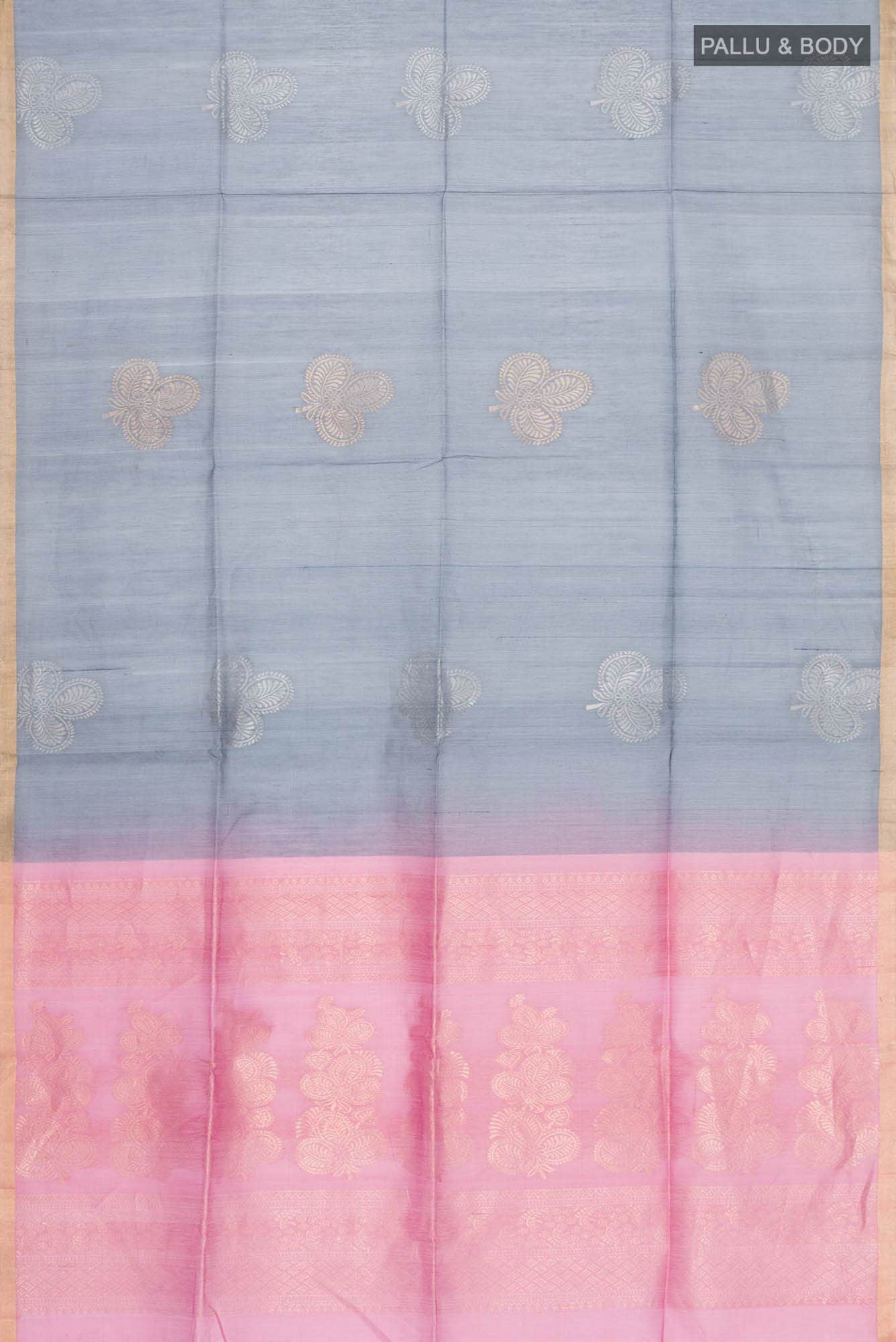 Grey Silk Cotton Saree - Image 2