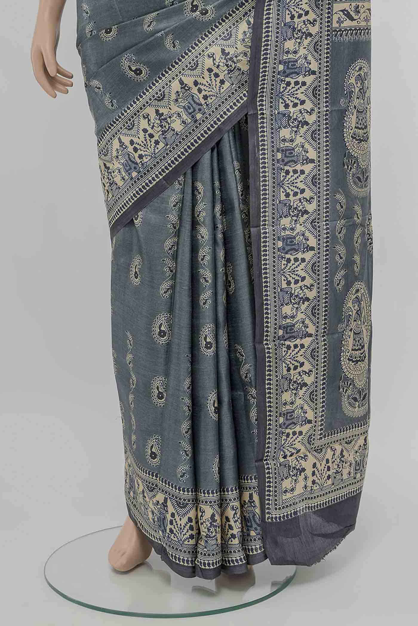 Grey Tussar Saree - Image 3