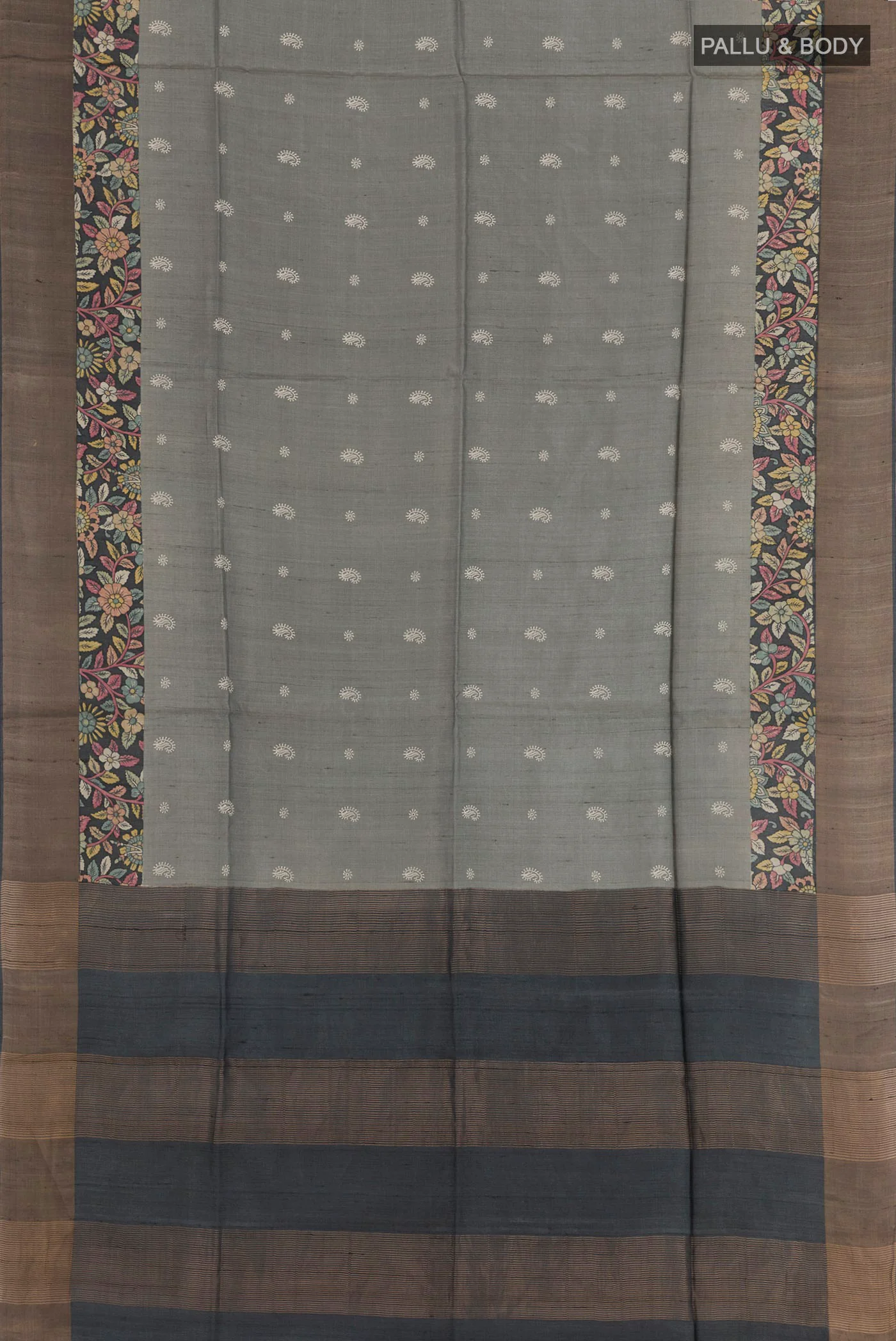 Grey Tussar Silk Saree - Image 3