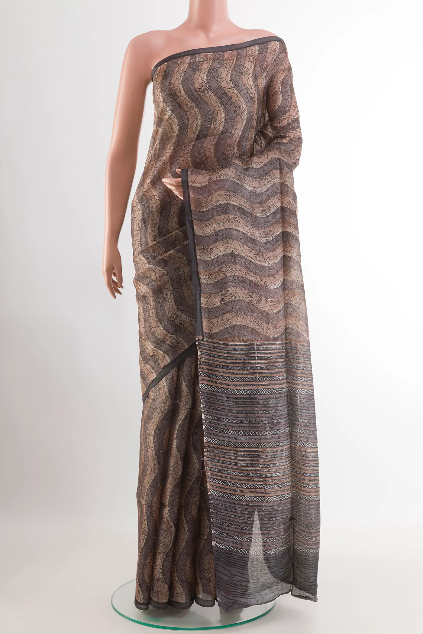 Beige Printed Silk Saree