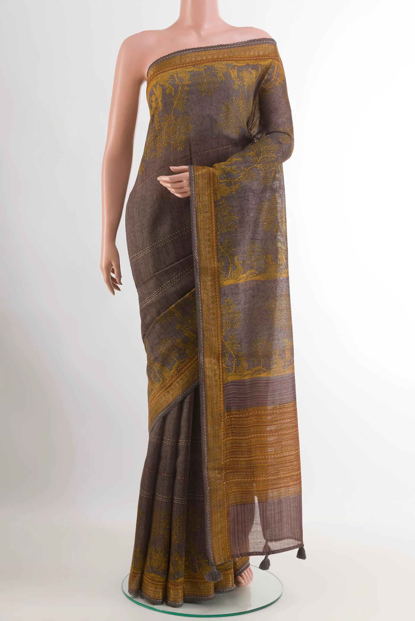 Grey Tussar Silk Saree