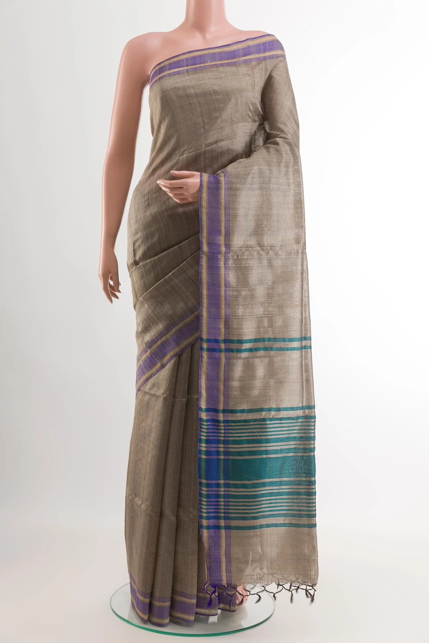 Grey Tussar Silk Saree