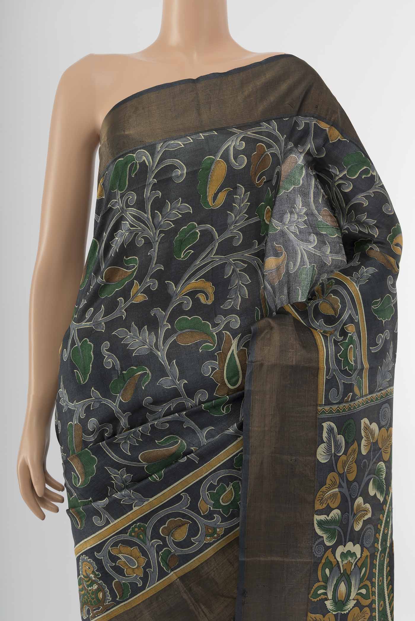 Grey Tussar Silk Saree - Image 2