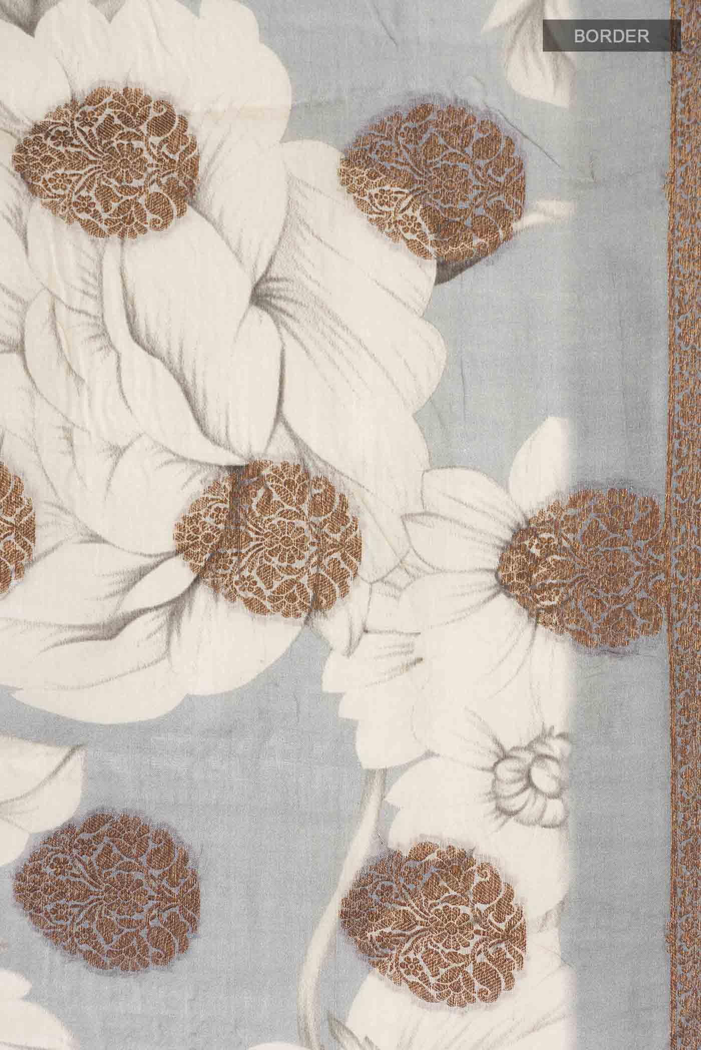 Grey Tussar Silk Saree - Image 3