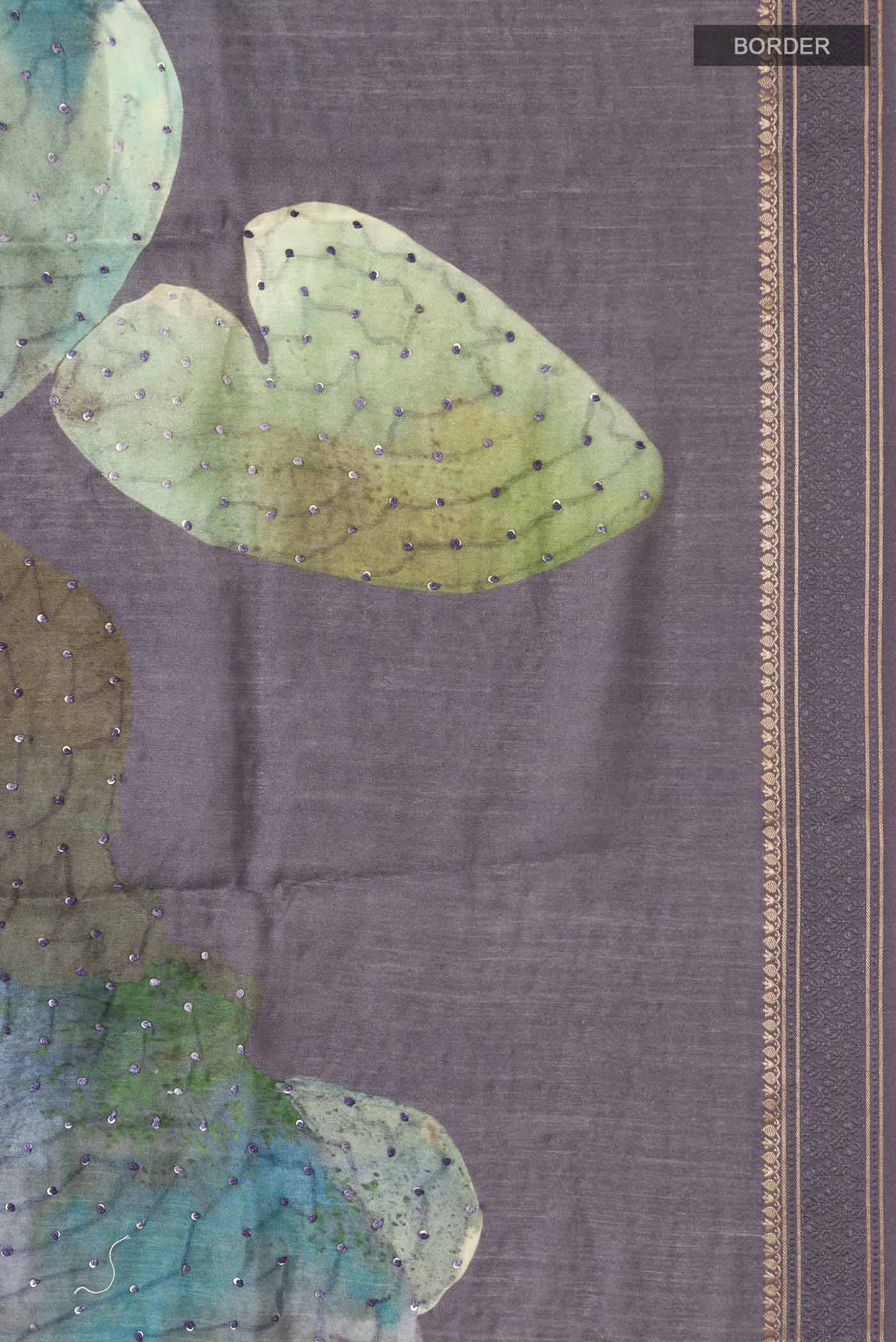 Grey Tussar Silk Saree - Image 3
