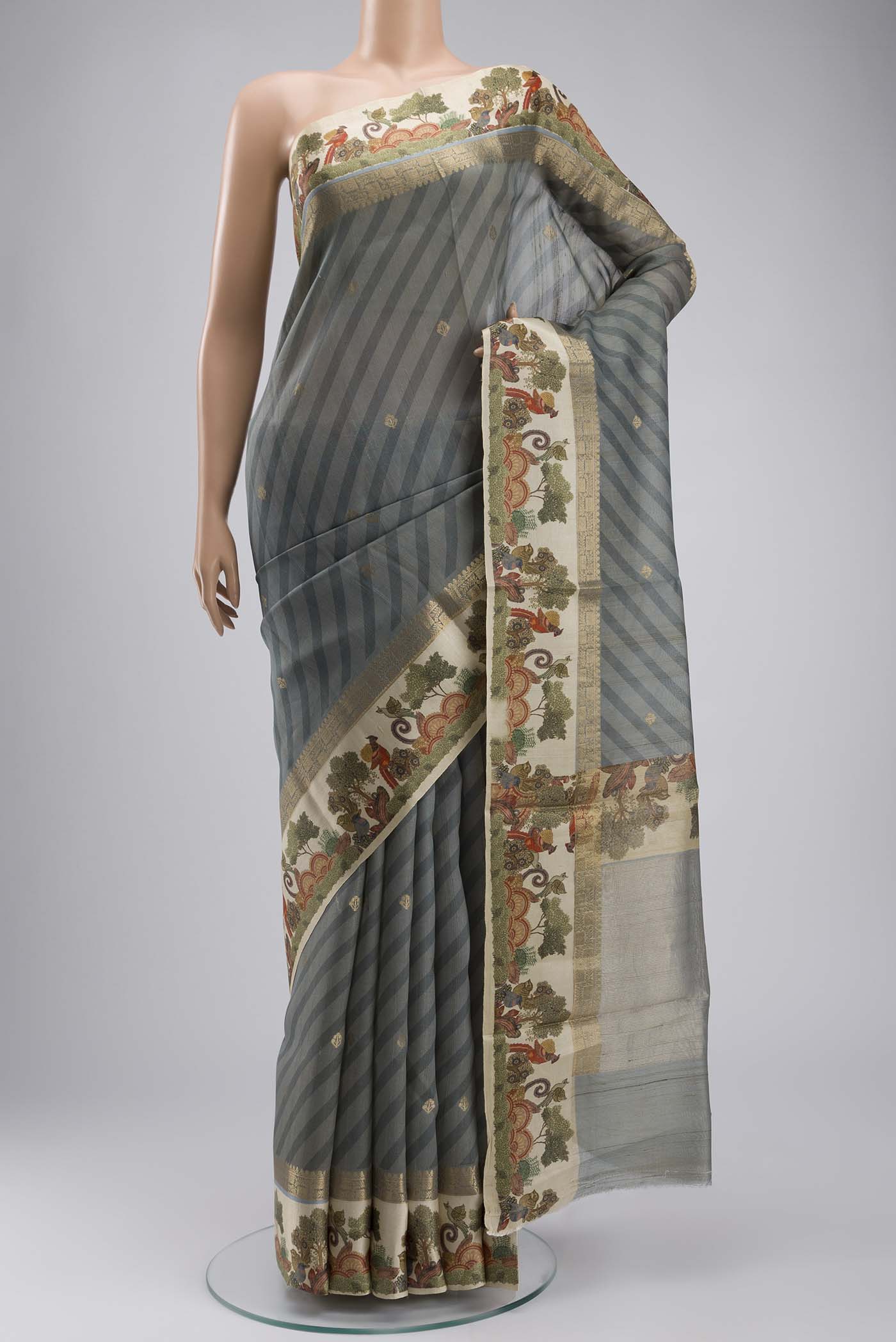 Grey Tussar Silk Saree