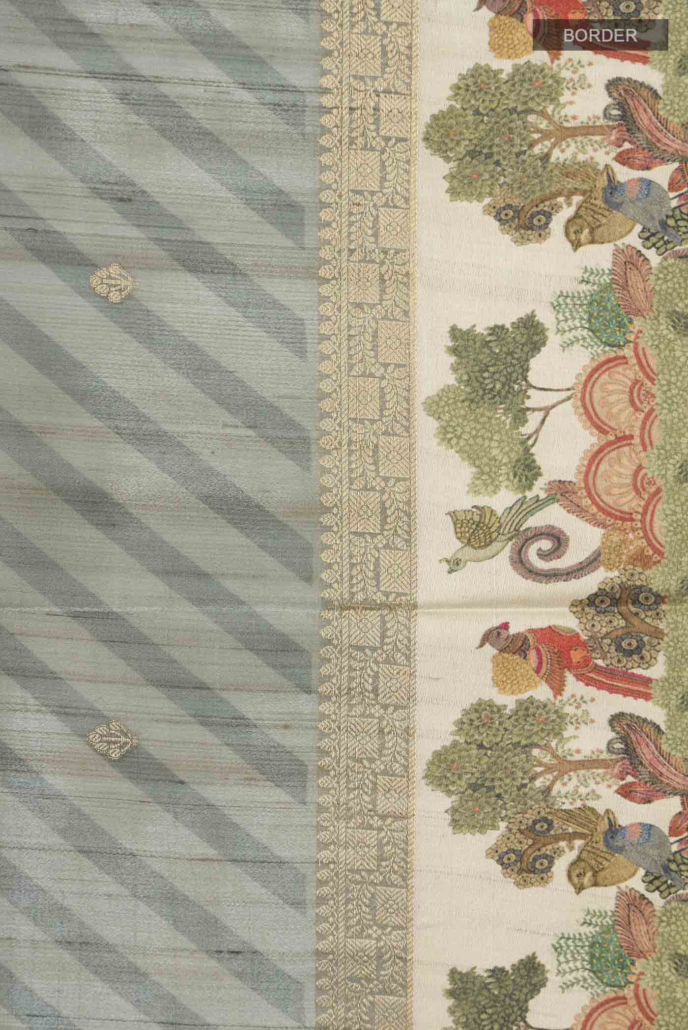 Grey Tussar Silk Saree - Image 3
