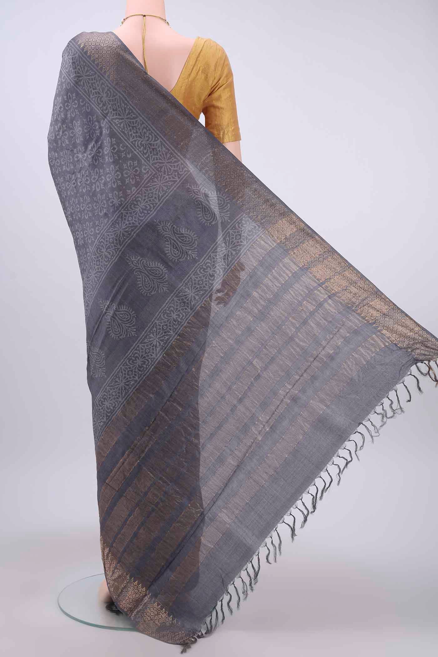 Grey Tussar Silk Saree - Image 3