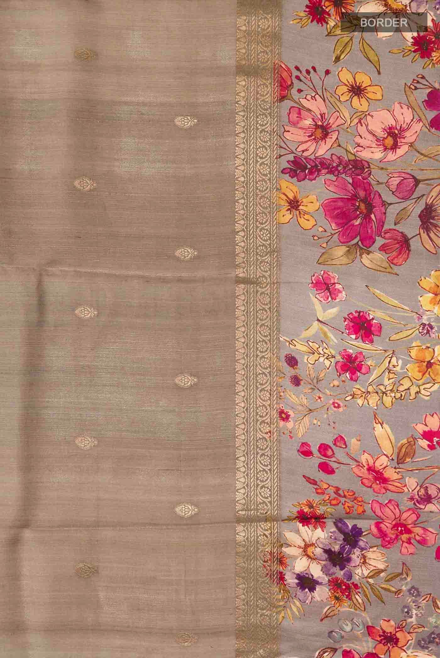 Grey Tussar Silk Saree - Image 3