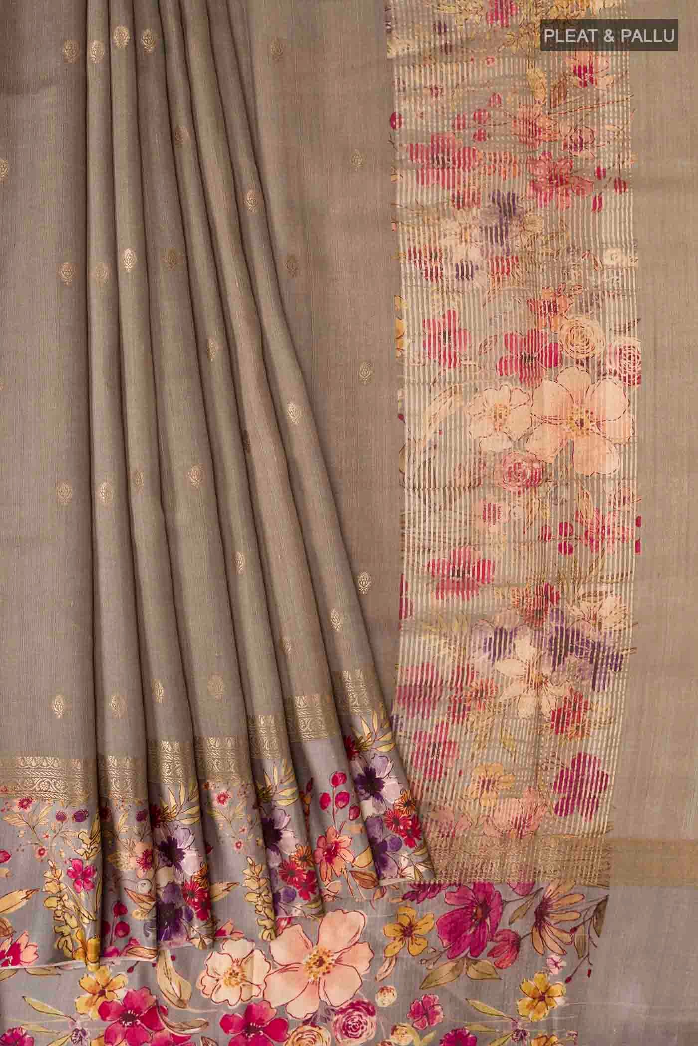 Grey Tussar Silk Saree - Image 4