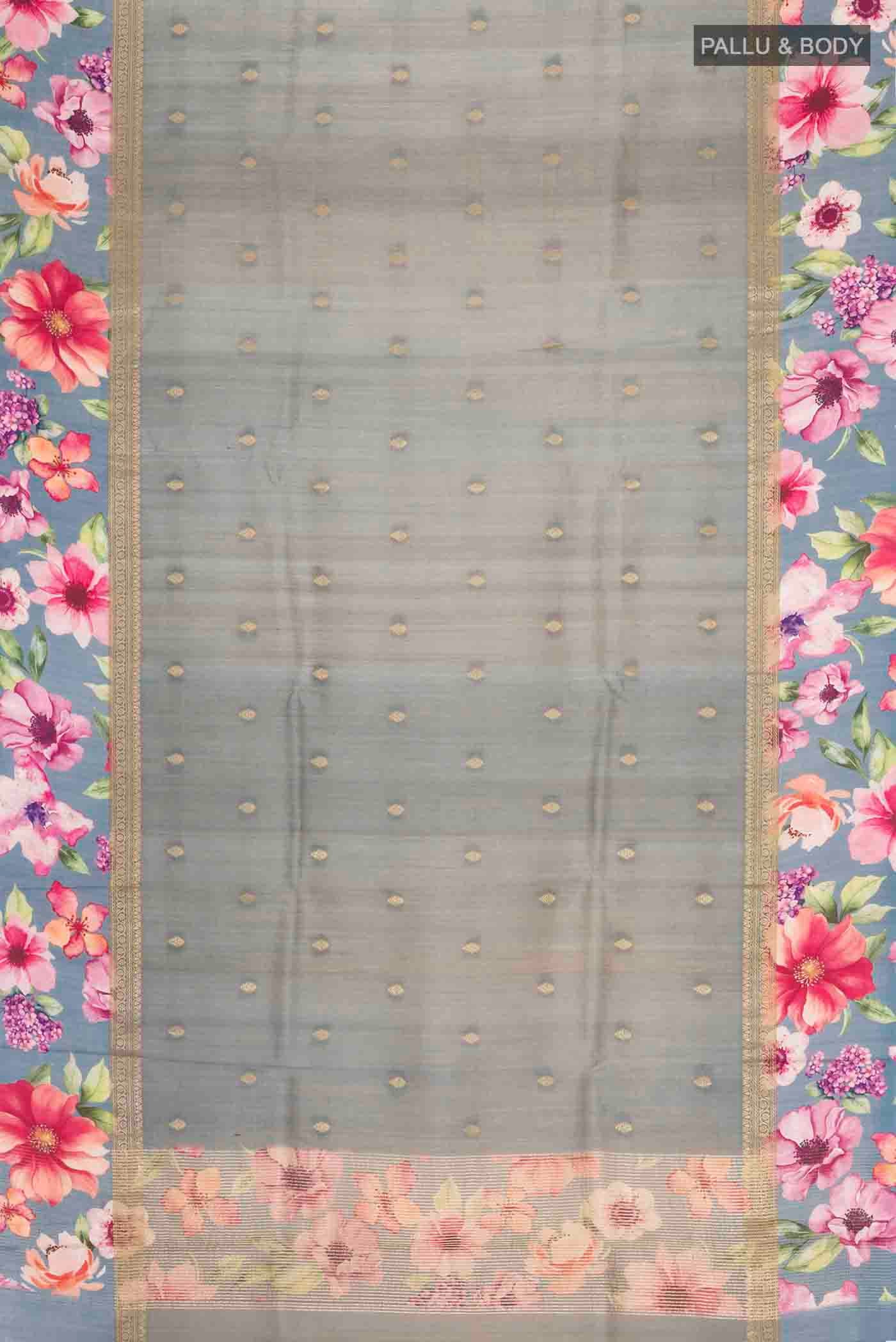 Grey Tussar Silk Saree - Image 6