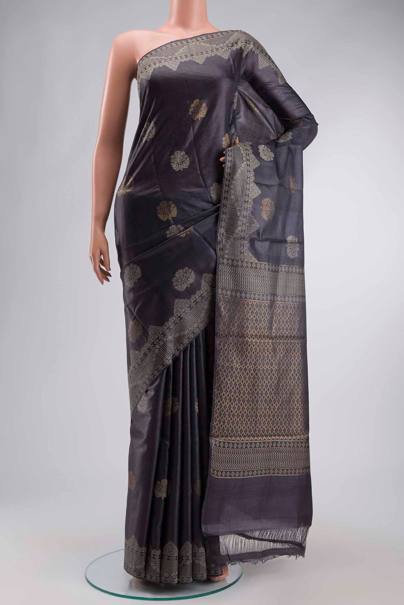 Grey Tussar Silk Saree