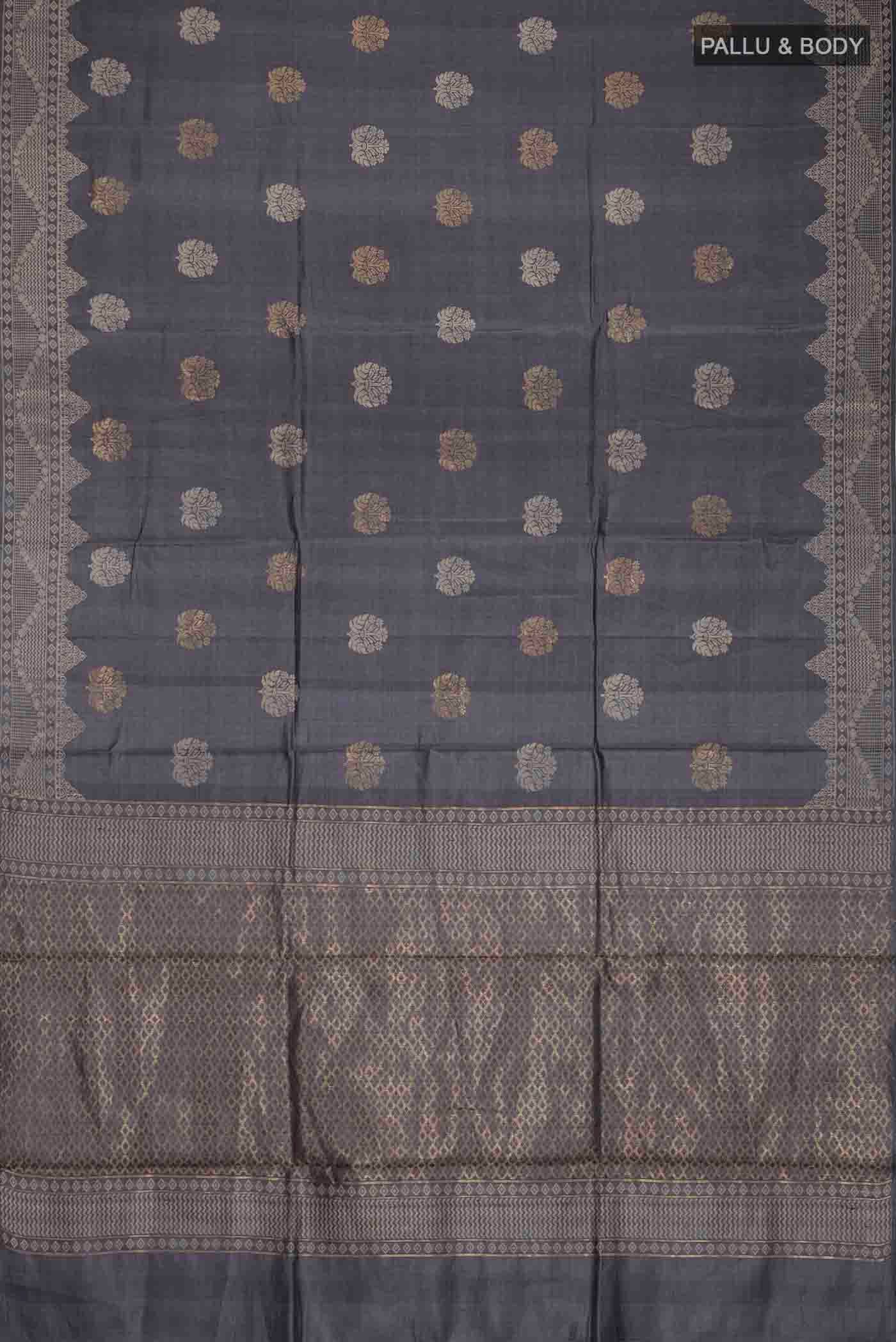 Grey Tussar Silk Saree - Image 5