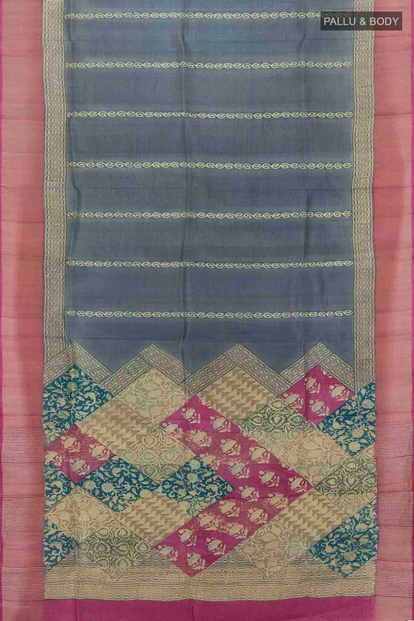 Grey Tussar Silk Saree - Image 5