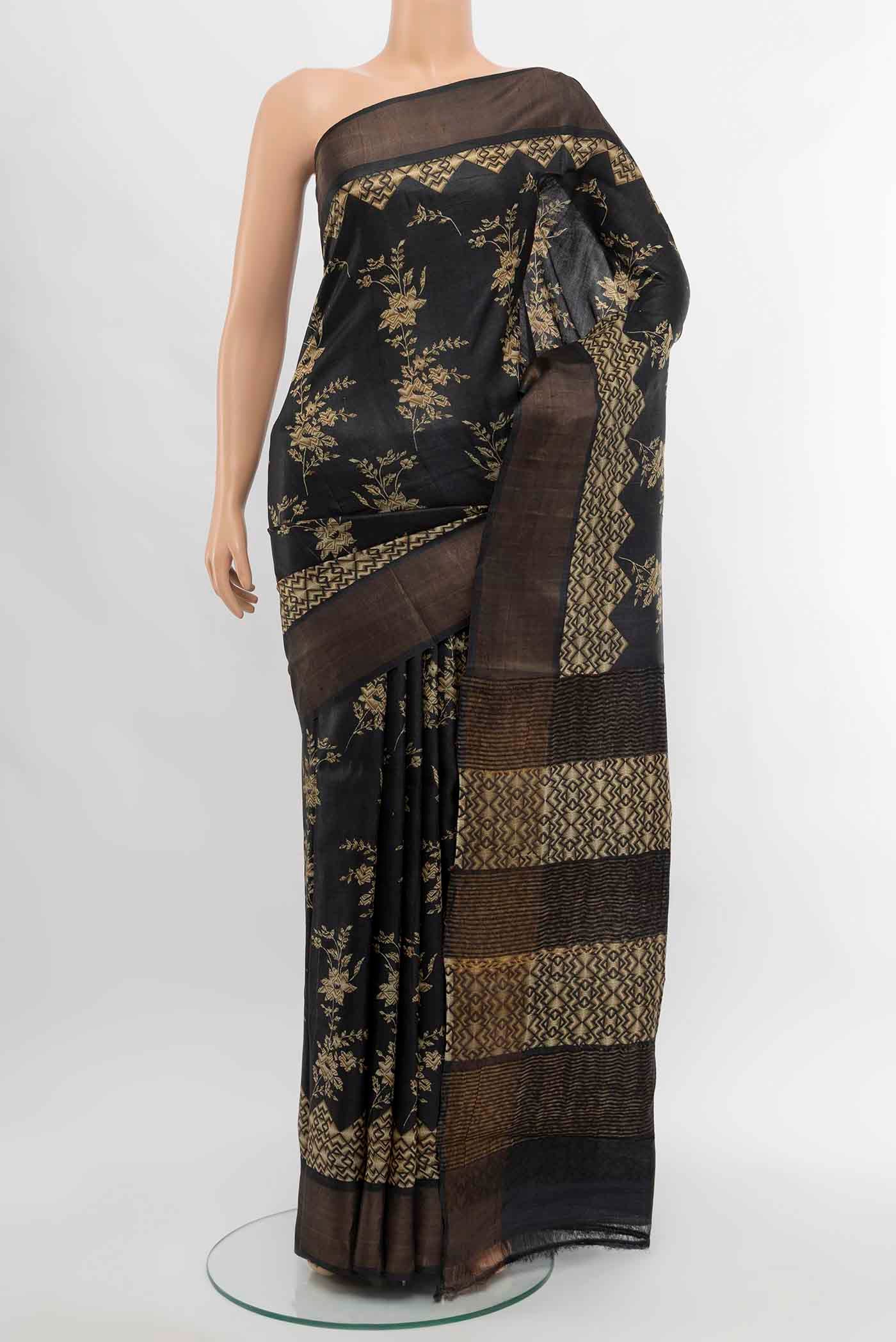 Grey Tussar Silk Saree