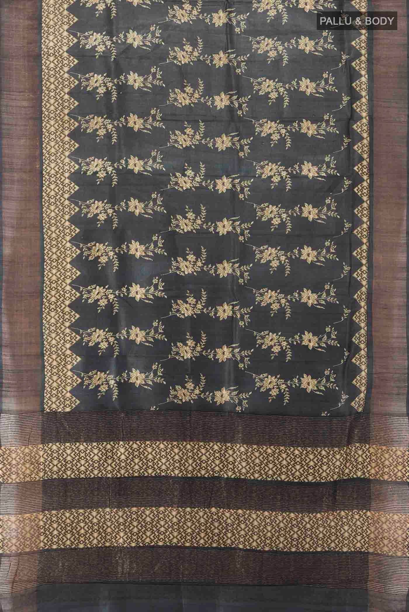 Grey Tussar Silk Saree - Image 3
