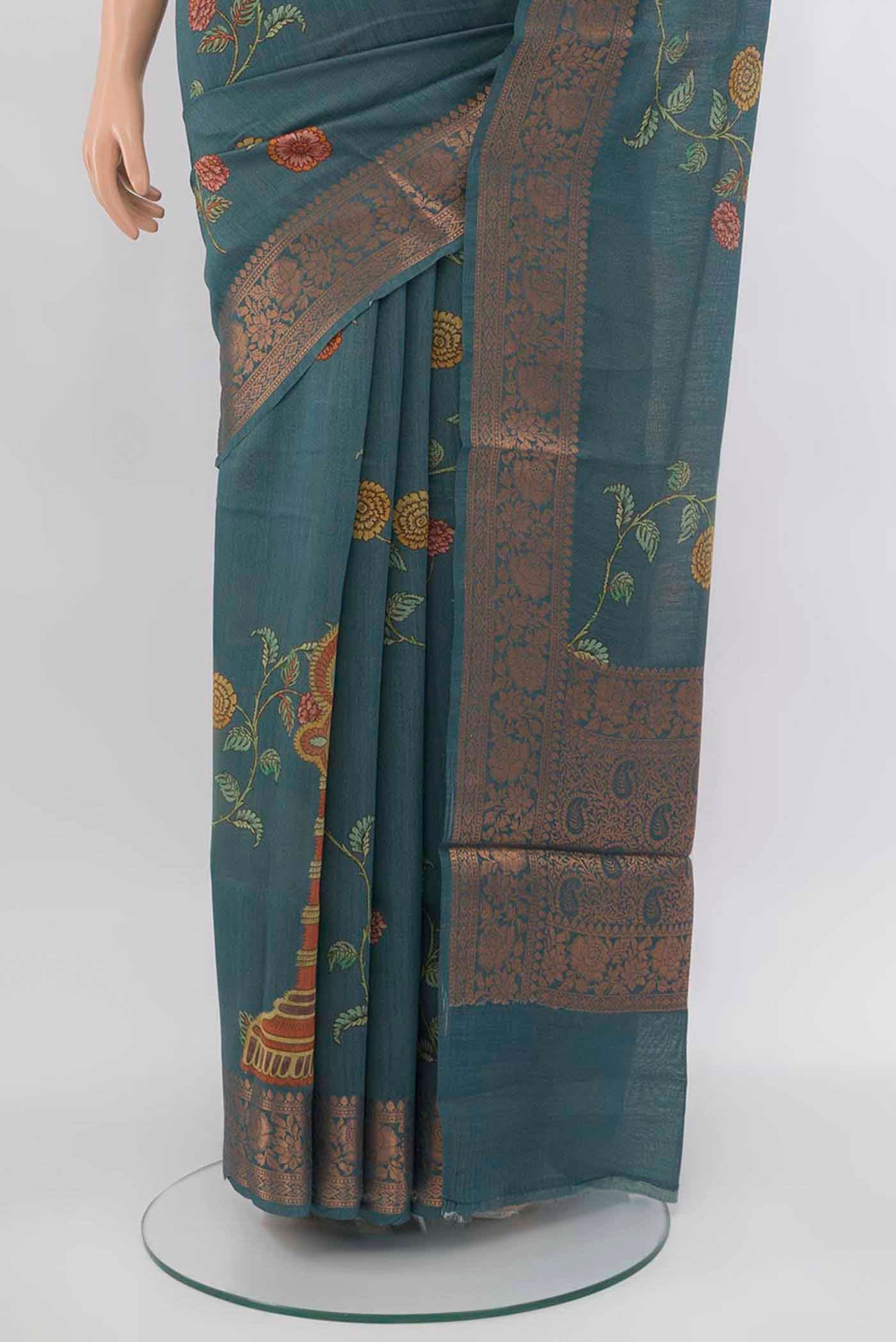 Blue Tussar Silk Saree - Image 3