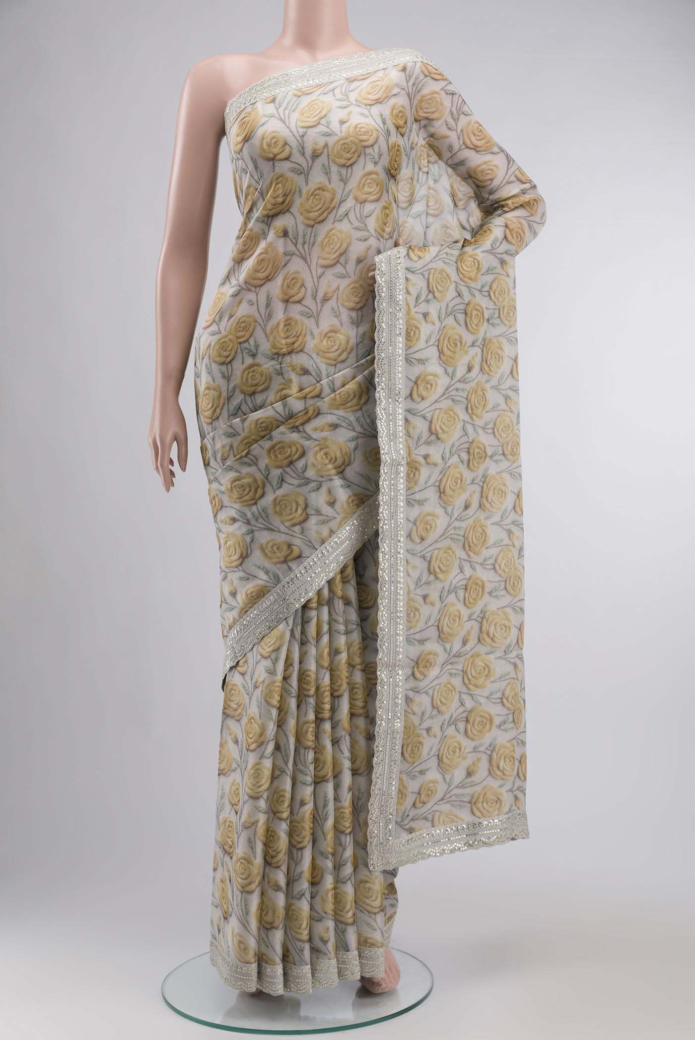 Grey Tussar Silk Saree