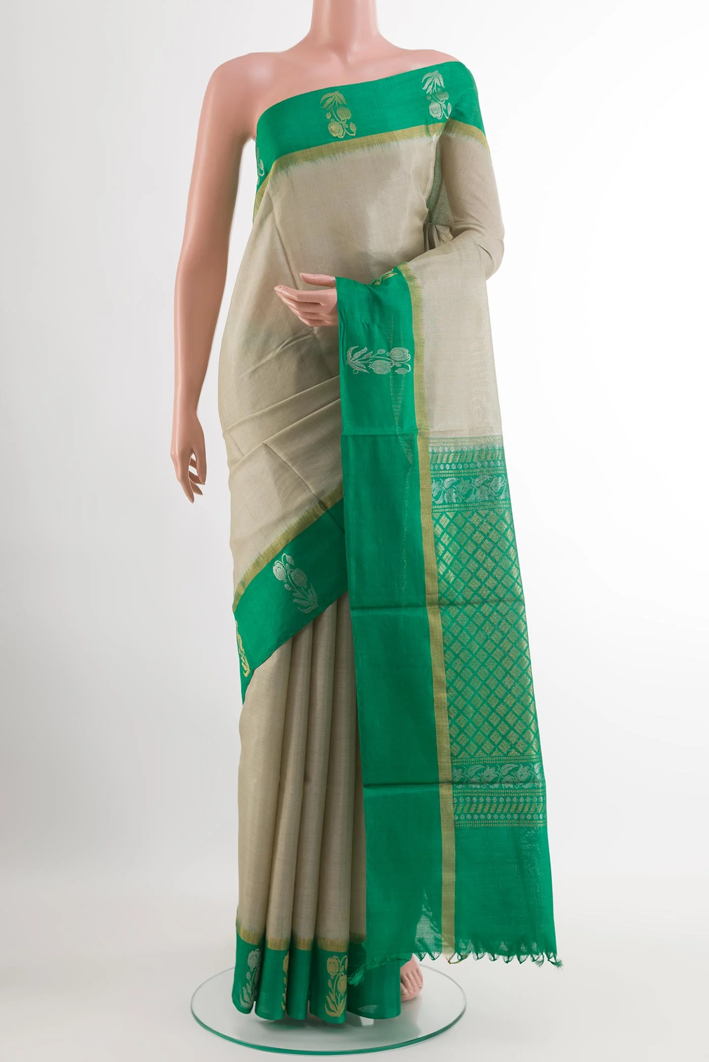 Grey Tussar Silk Saree