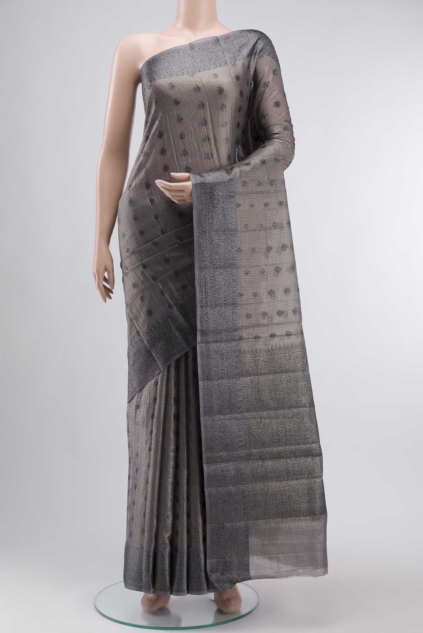 Grey Tussar Silk Saree