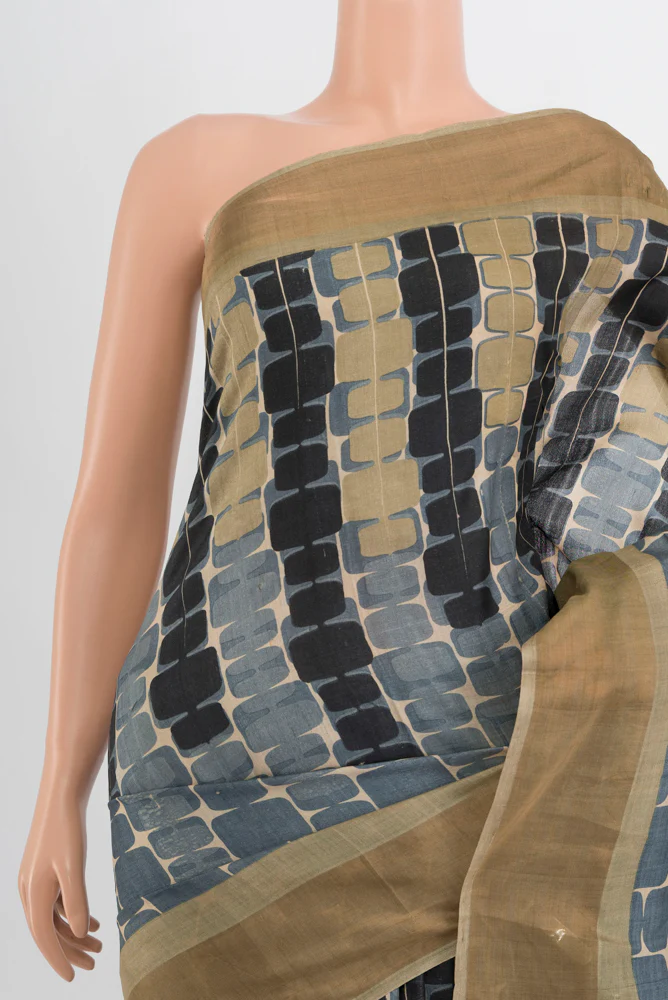 Grey Tussar Silk Saree - Image 2