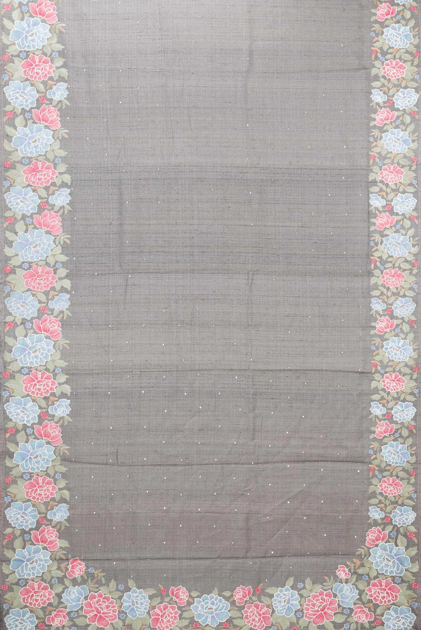 Grey Tussar Silk Saree - Image 4
