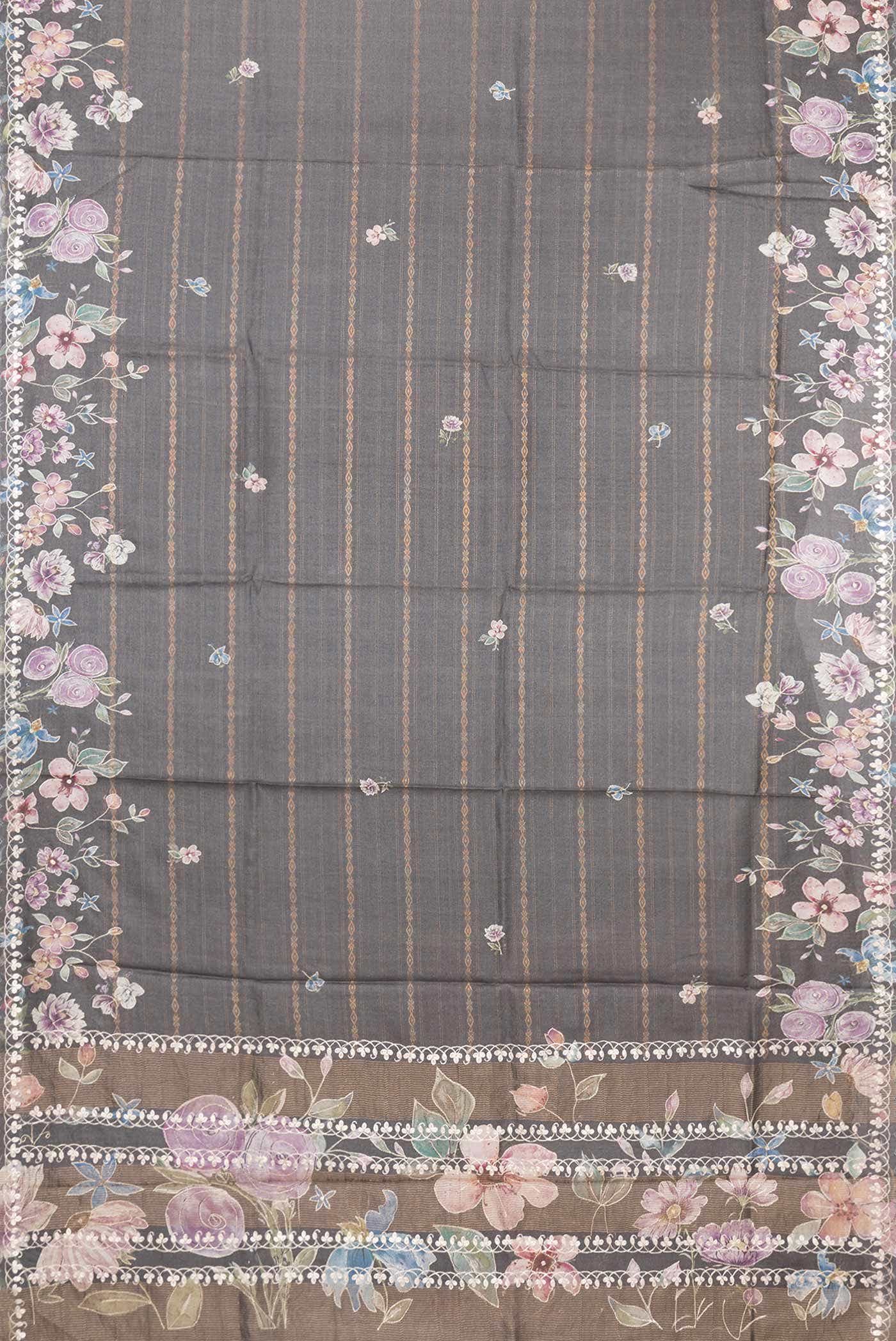 Grey Tussar Silk Saree - Image 4