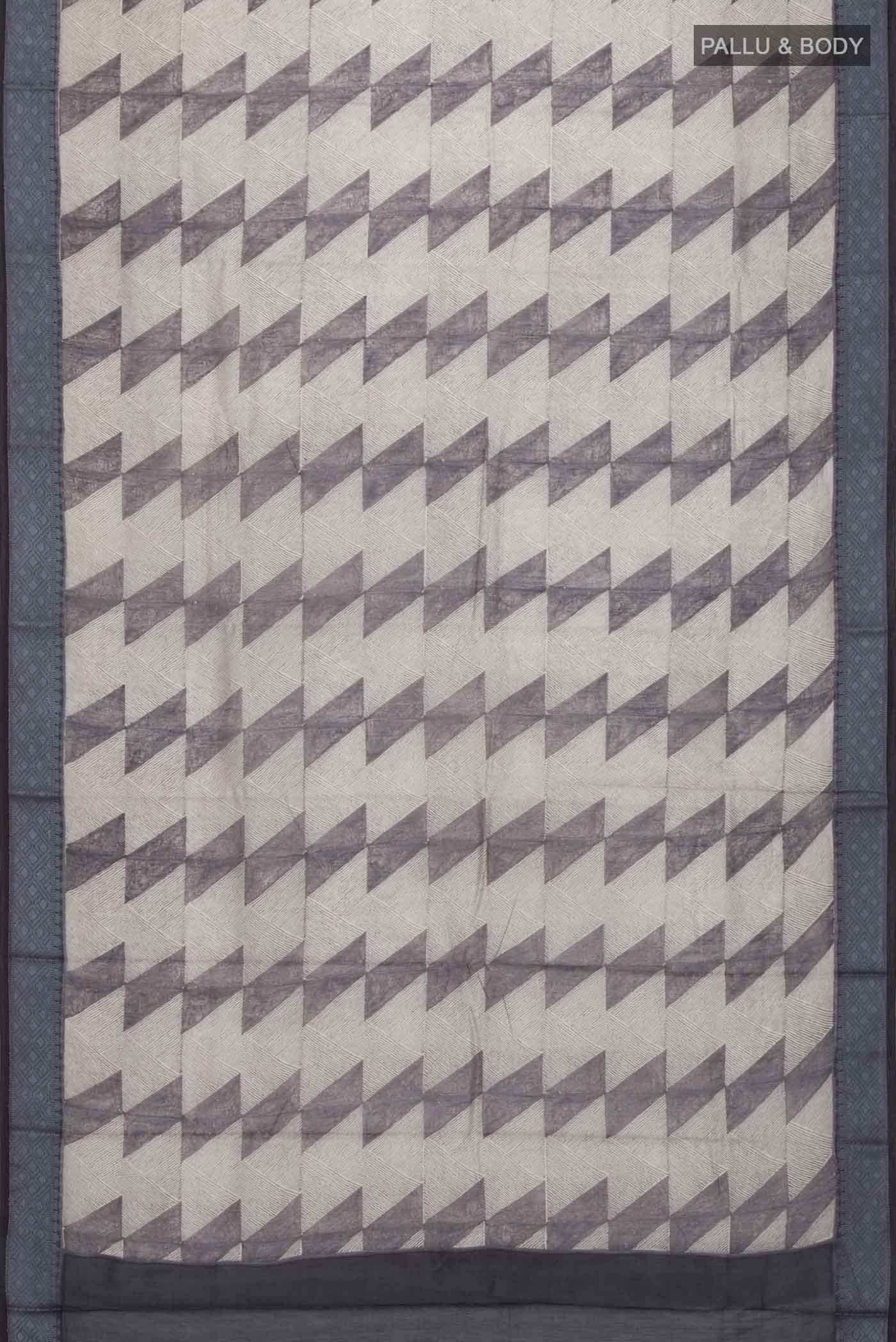 Grey with Beige Silk Cotton Saree - Image 3