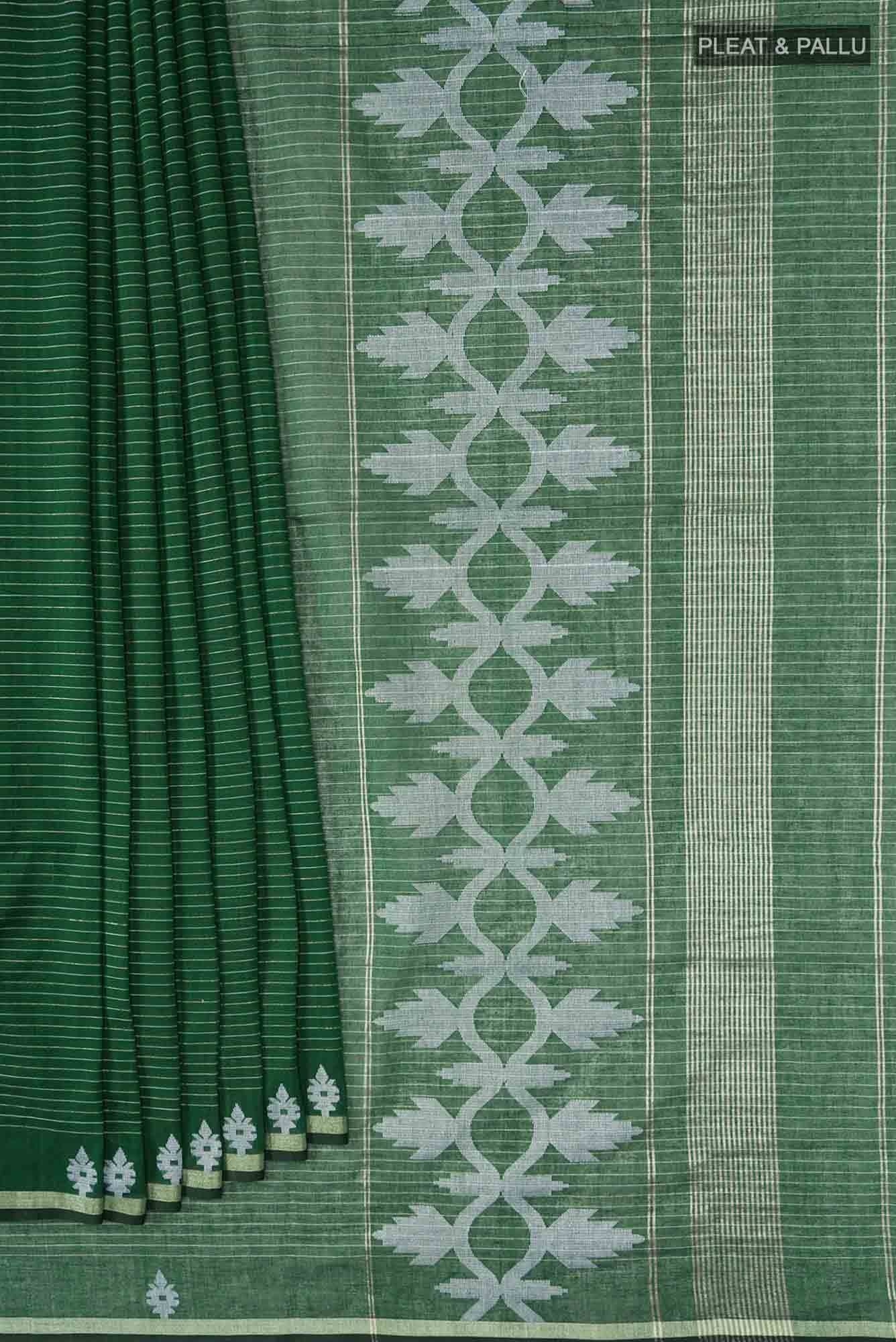 Haimanti-Bottle Green Bengal Cotton Saree - Image 2
