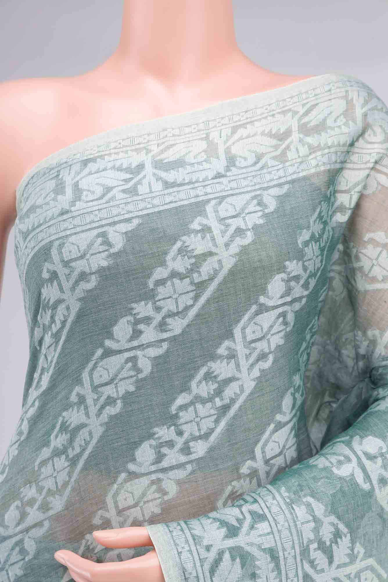 Hansika-Sage Green Bengal Cotton saree - Image 2
