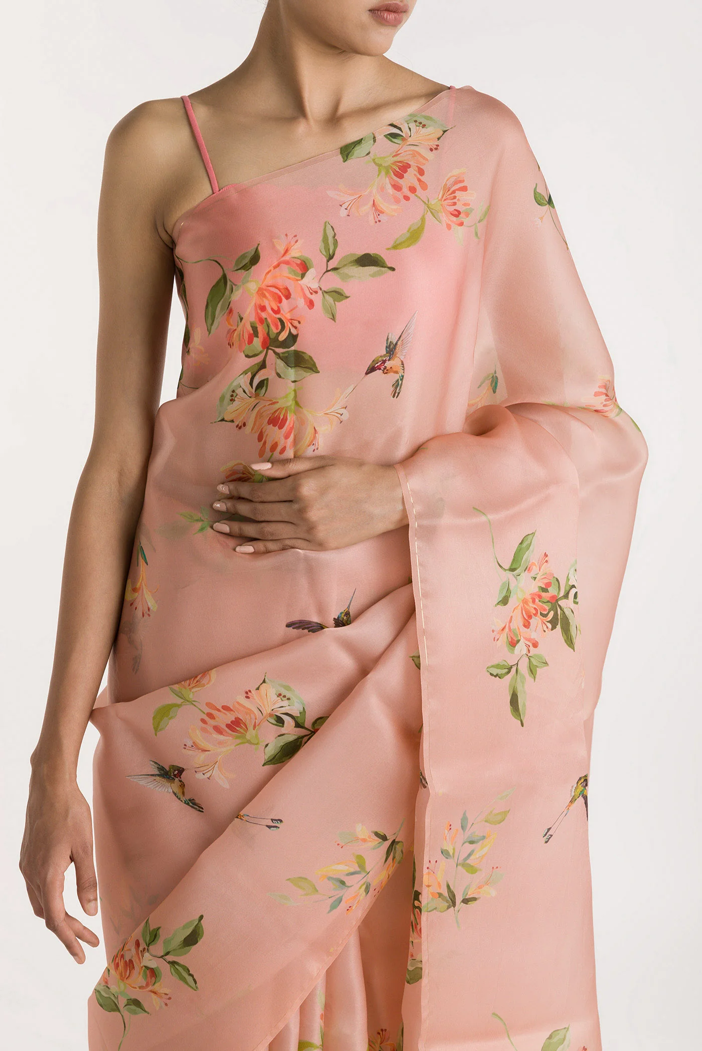 Humming Hovers-Peach Satin Organza Saree - Image 2