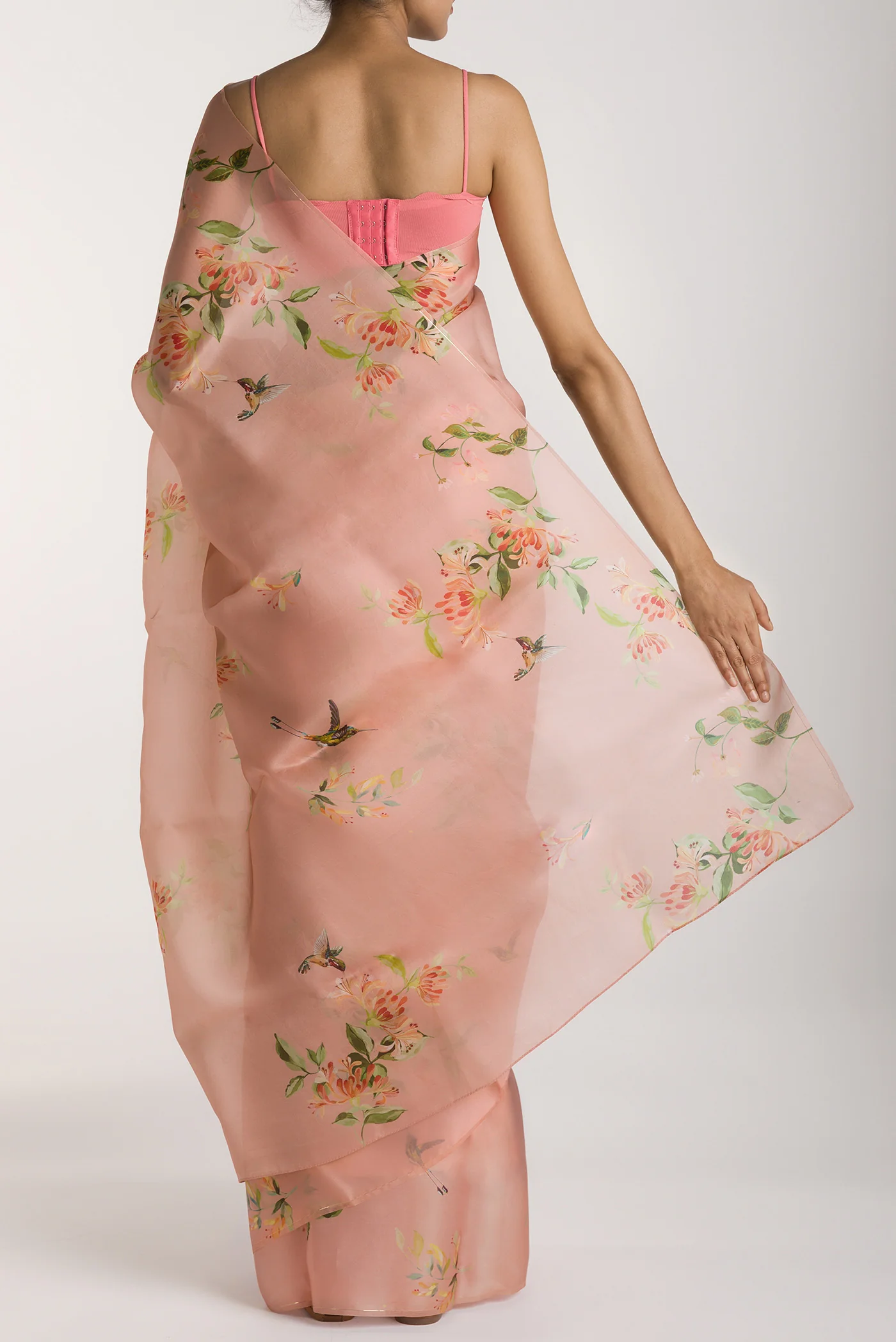 Humming Hovers-Peach Satin Organza Saree - Image 3