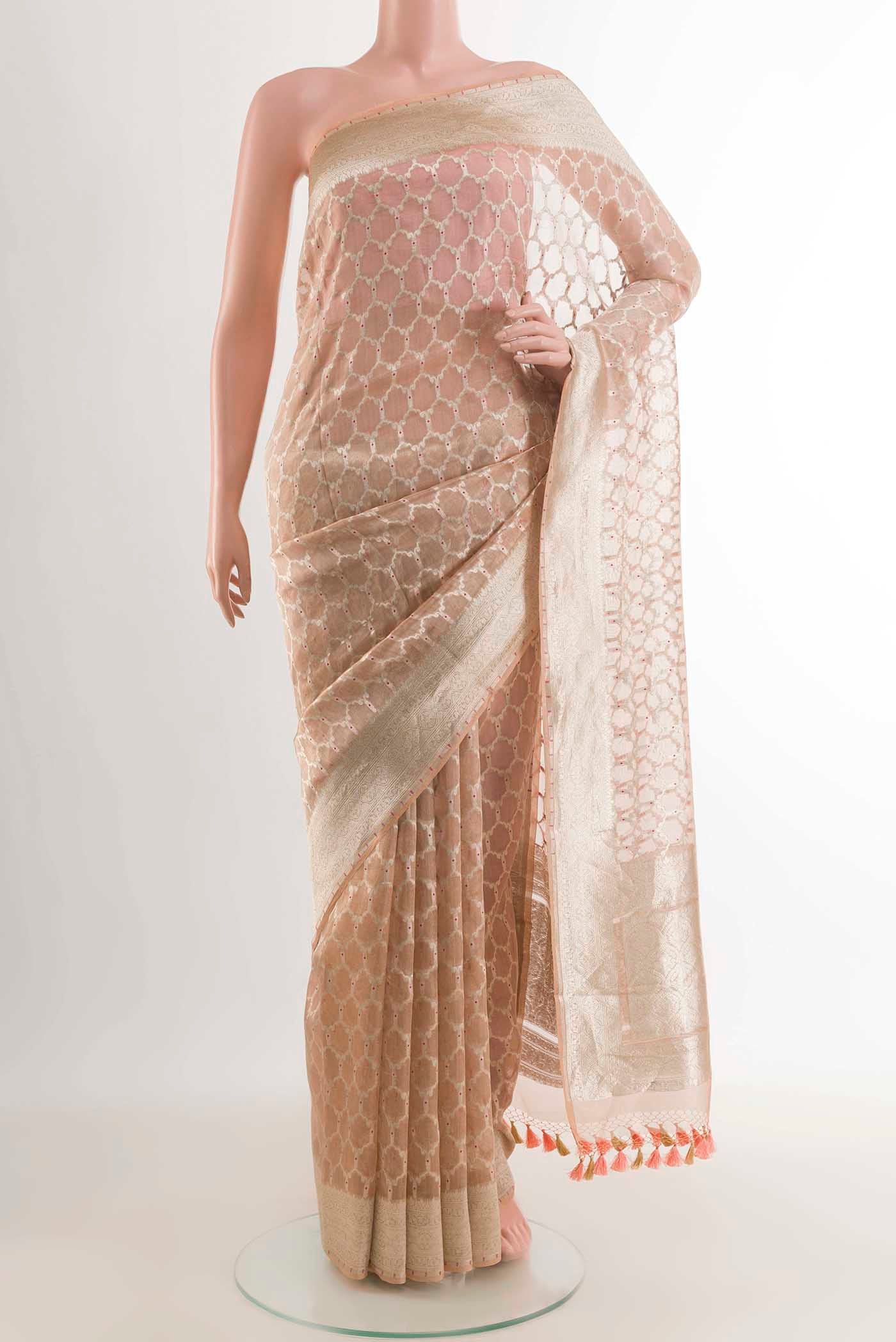 Imperial Pink Banarasi Kora Silk Saree