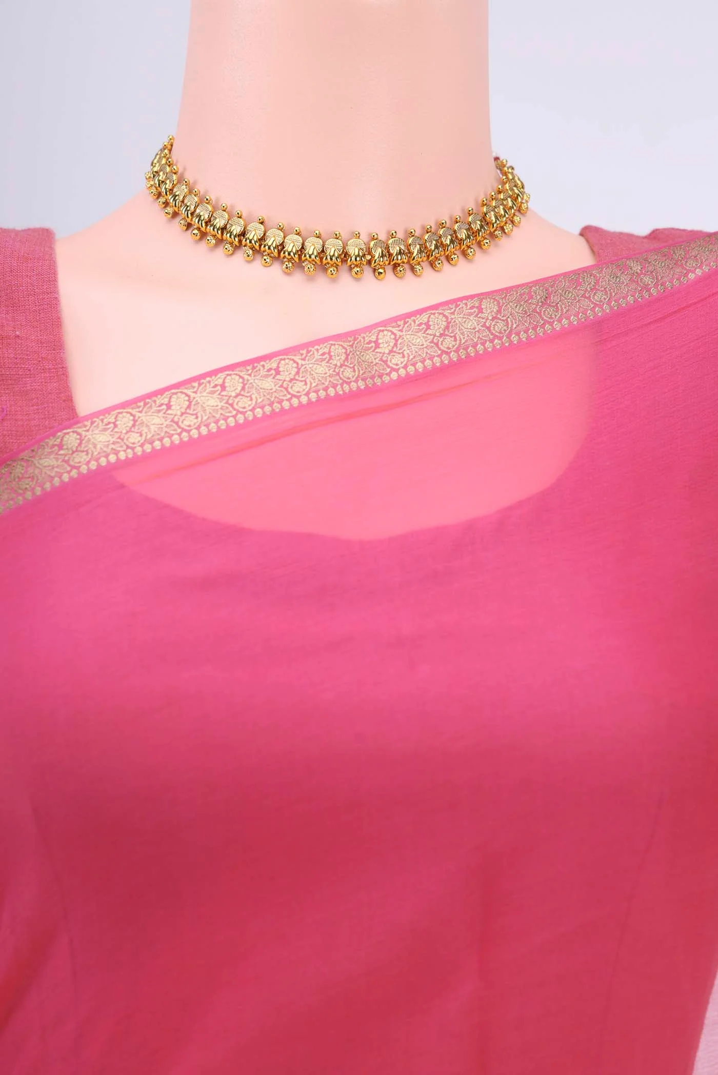 Imperial Pink Dual Tone Mysore Chiffon Saree - Image 2