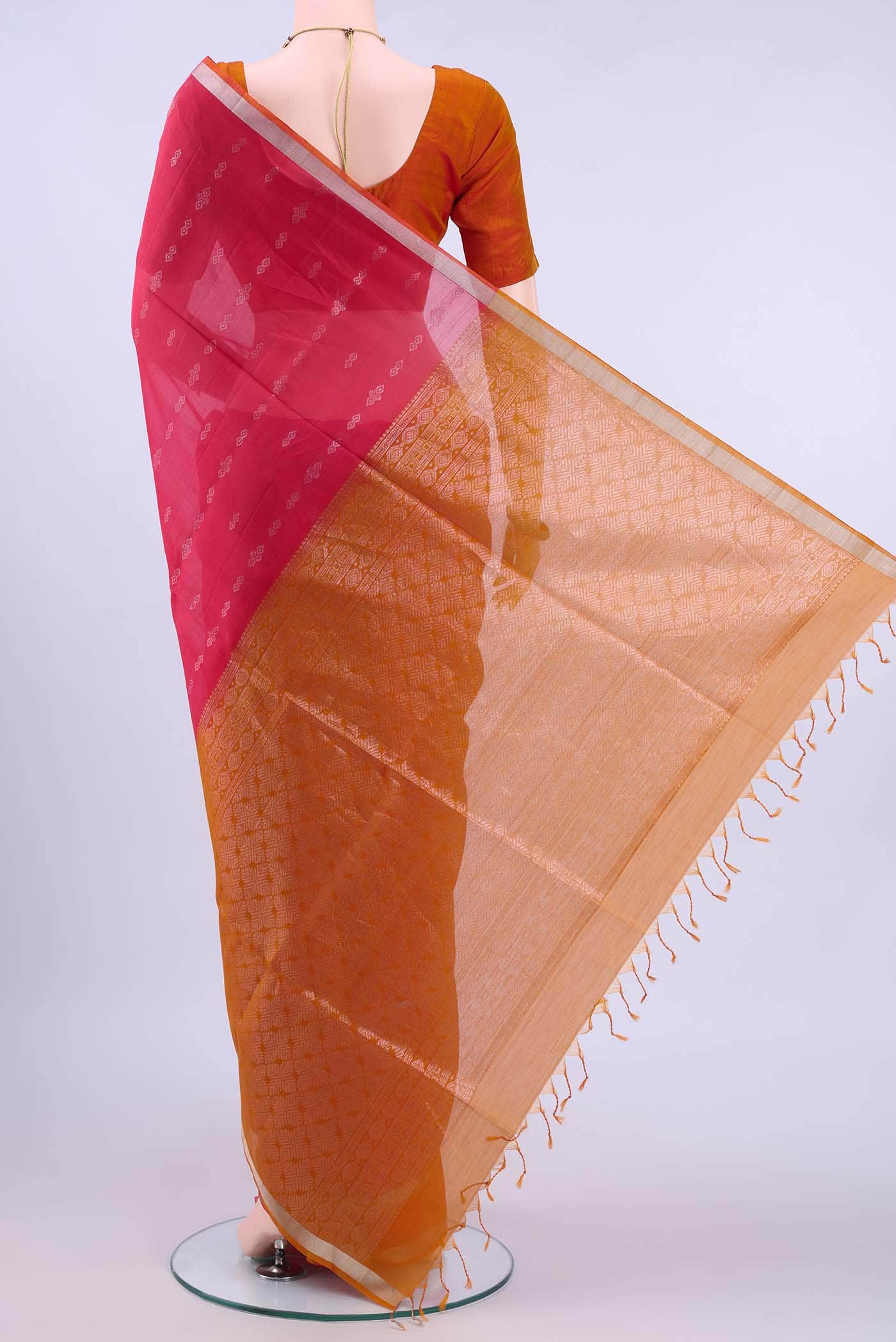 Imperial Pink Kora Cotton Saree - Image 2
