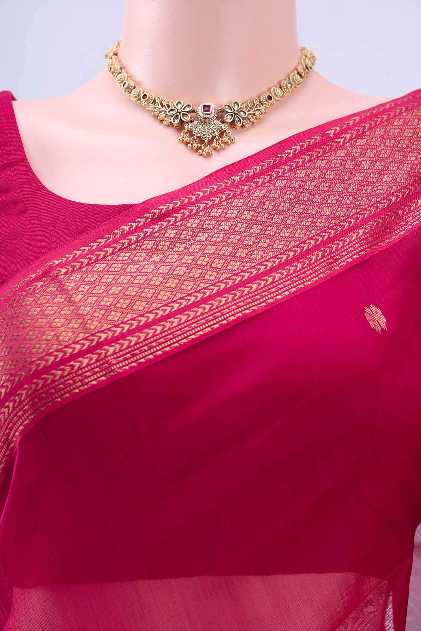 Imperial Pink Maheshwari Silk Cotton Saree - Image 3