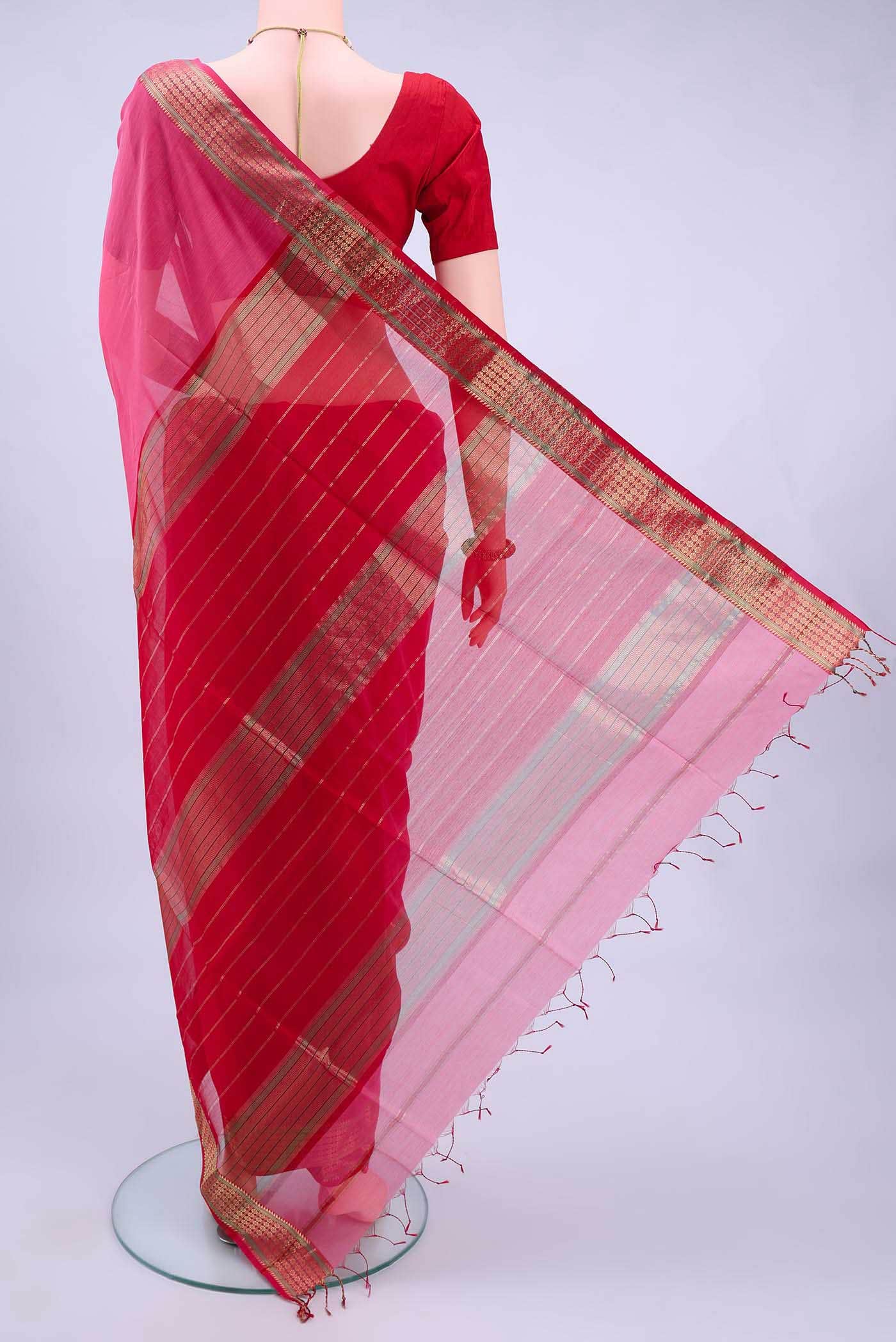 Imperial Pink Maheshwari Silk Cotton Saree - Image 2